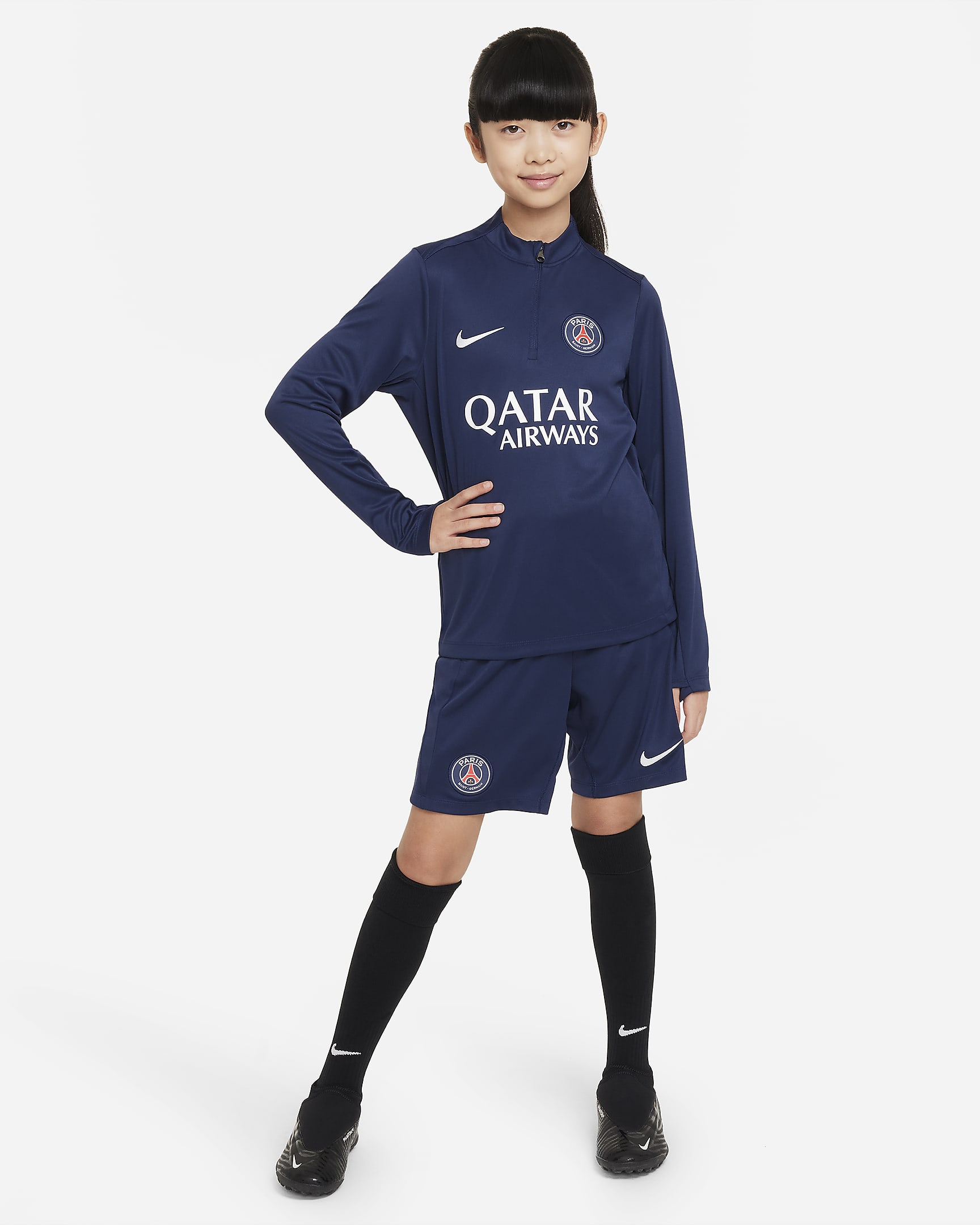 Paris Saint-Germain Academy Pro-Nike Dri-FIT-fodboldtræningstrøje til større børn - Midnight Navy/hvid