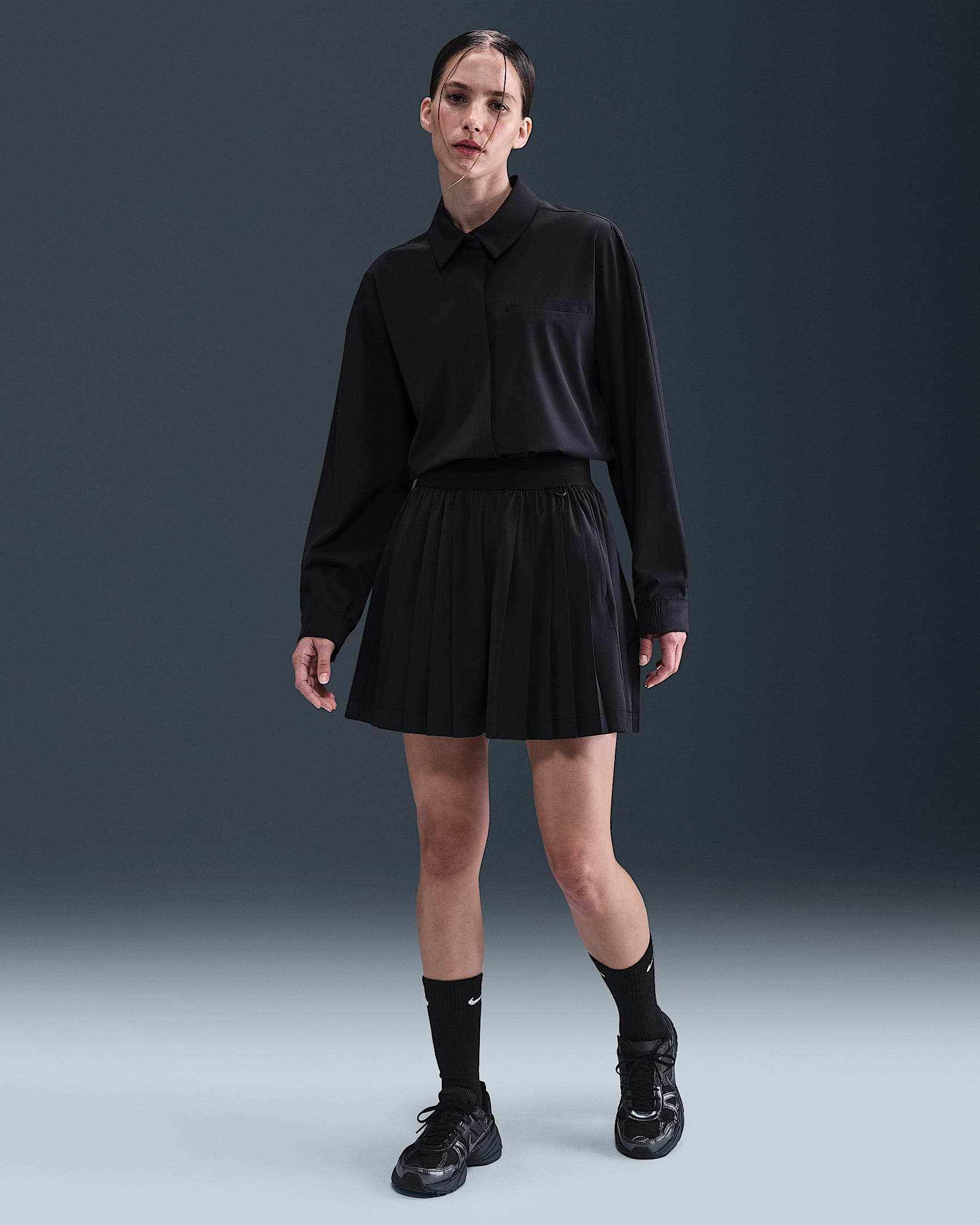 Nike 24.7 PerfectStretch Women's Dri-FIT High-Waisted Loose Pleated Skort - Black/Dark Smoke Grey