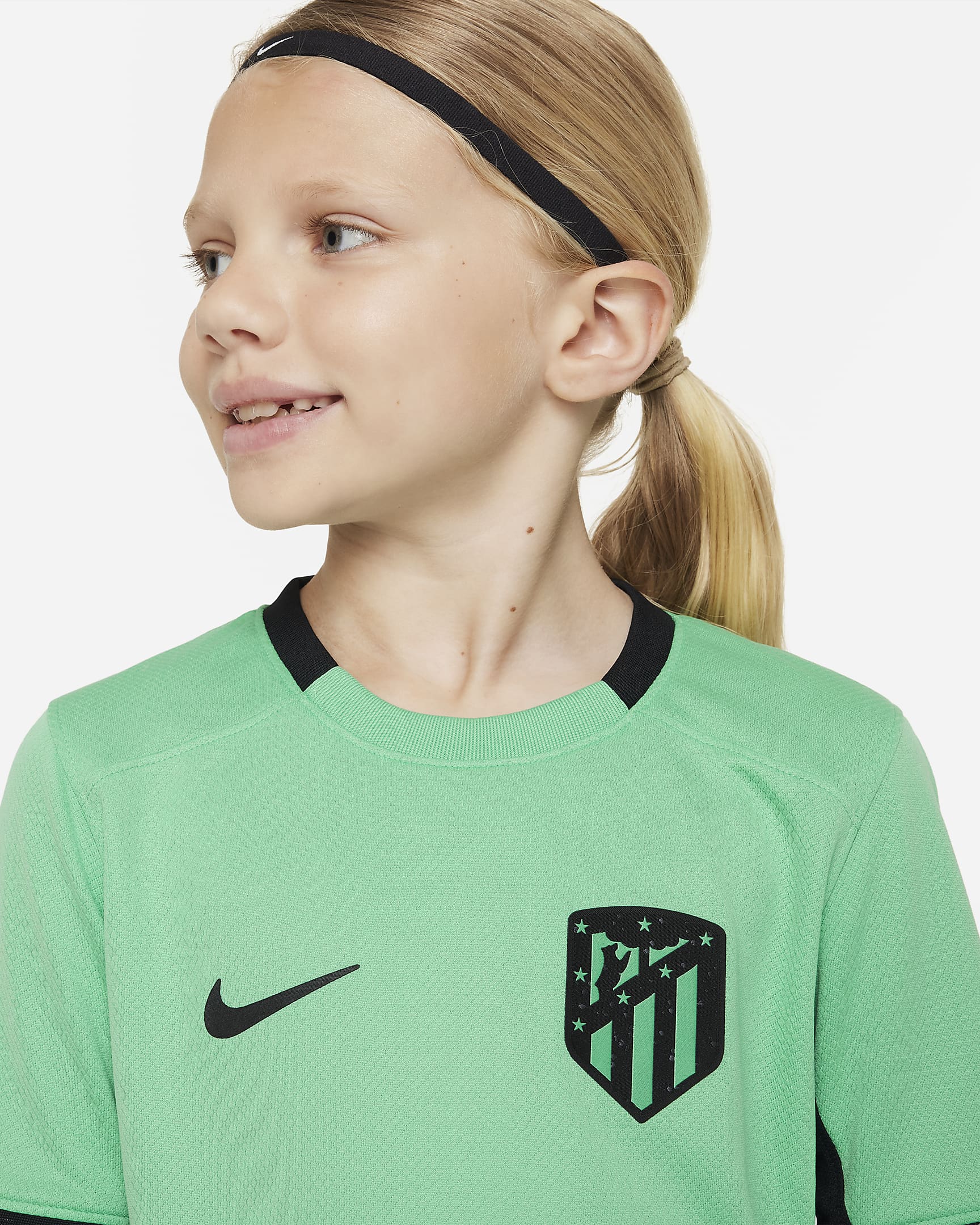 Club Atlético de Madrid 2023/24 Stadium Third Nike Dri-FIT-fodboldtrøje til større børn - Spring Green/sort/sort