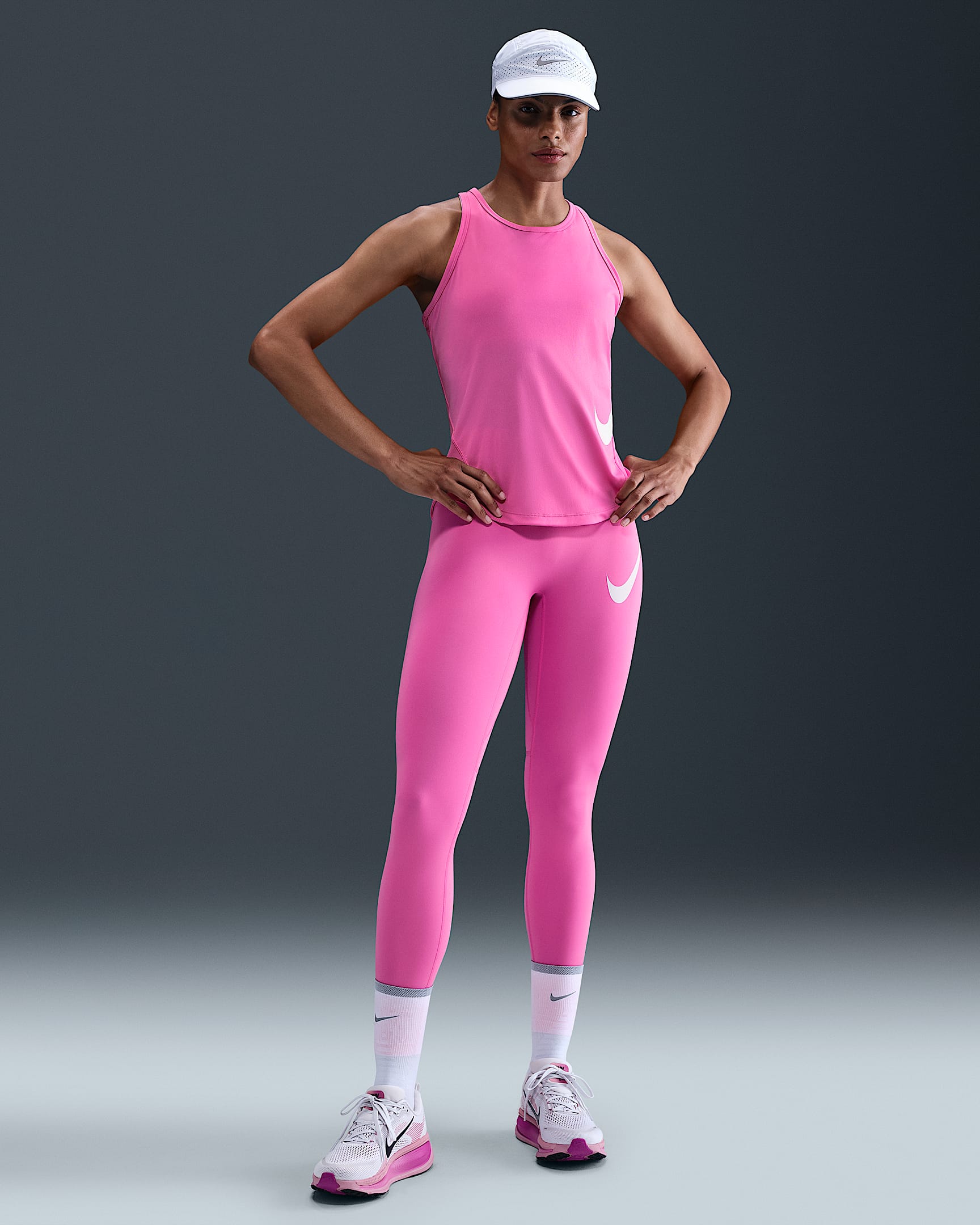 Legging de running 7/8 taille haute Nike Tempo Swoosh Run pour femme - Playful Pink/Noir/Blanc