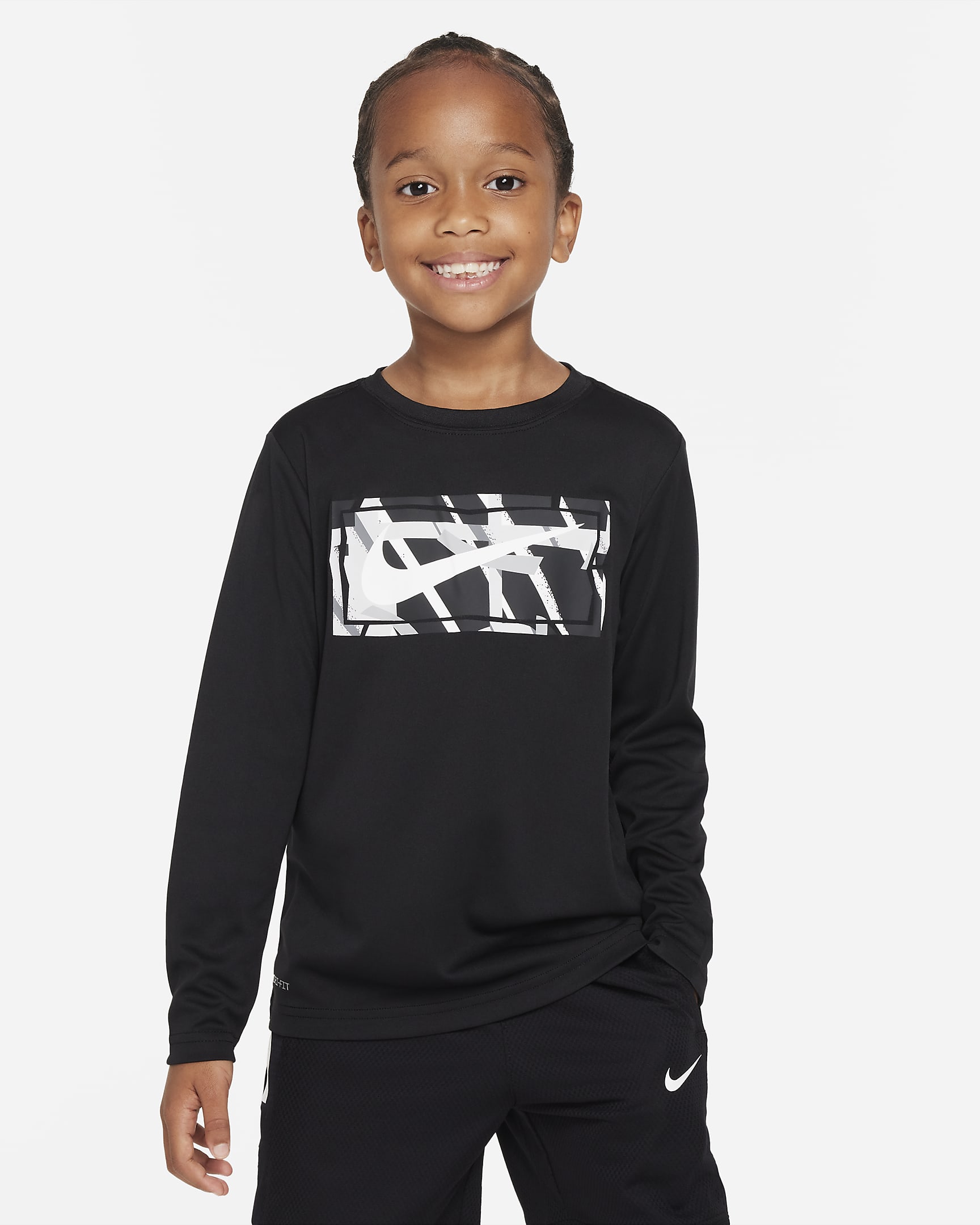 Nike "All Day Play" Long Sleeve Tee Little Kids Dri-FIT T-Shirt - Black