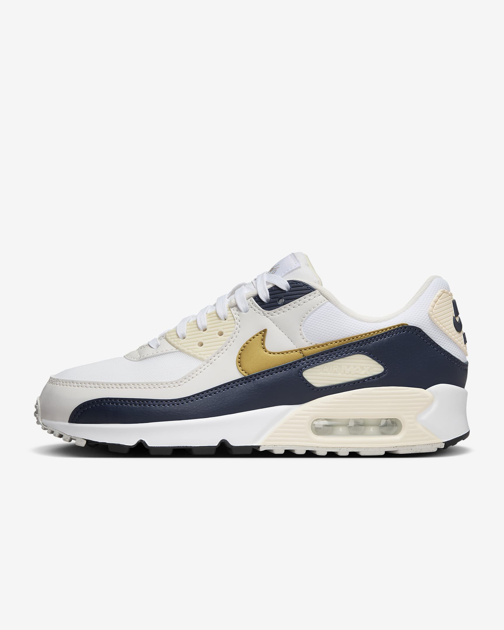 Chaussure Nike Air Max 90 Next Nature pour femme - Blanc/Obsidian/Coconut Milk/Metallic Gold