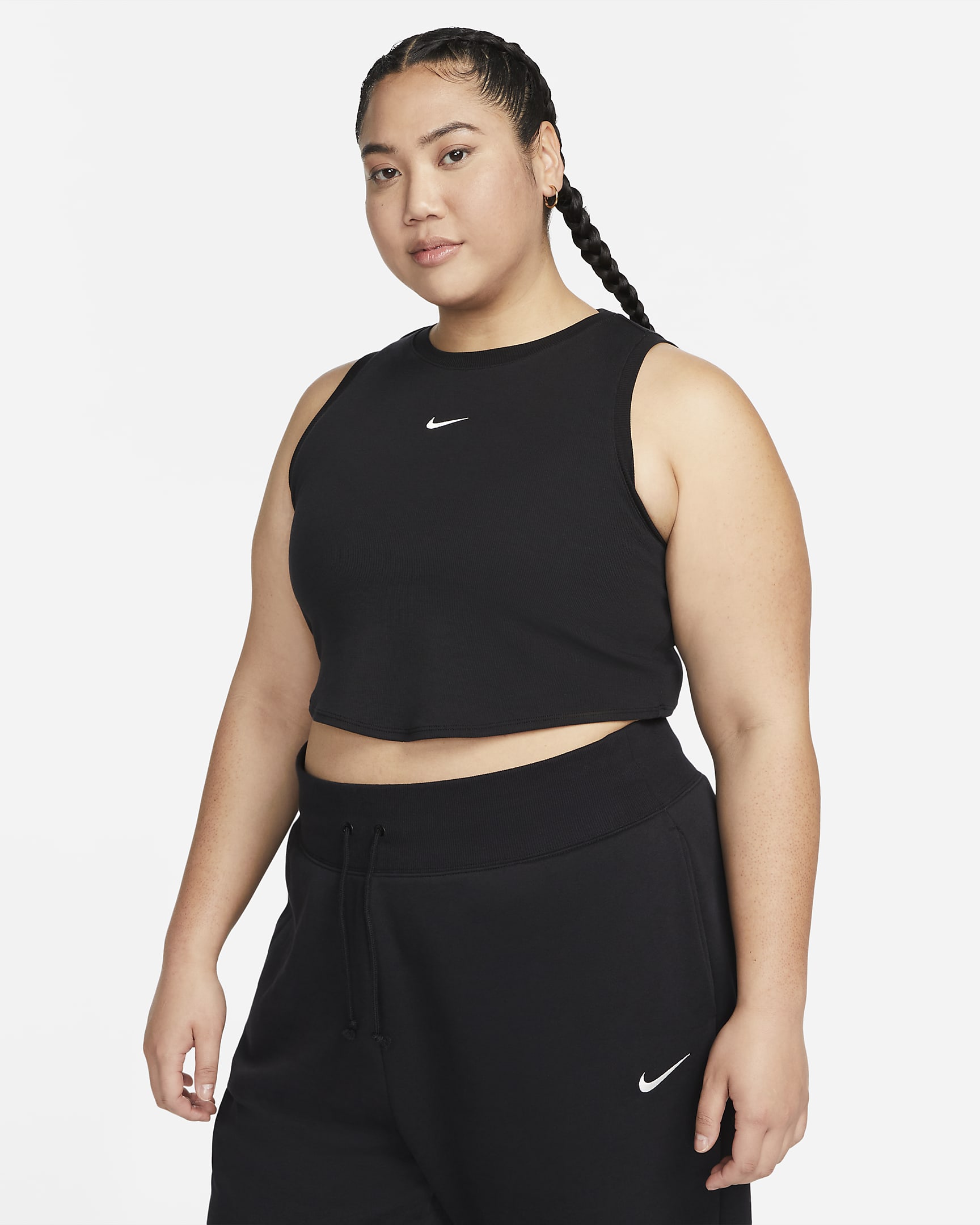 Nike Sportswear Chill Knit Women's Tight Cropped Mini-Rib Tank Top (Plus Size) - Black/Sail