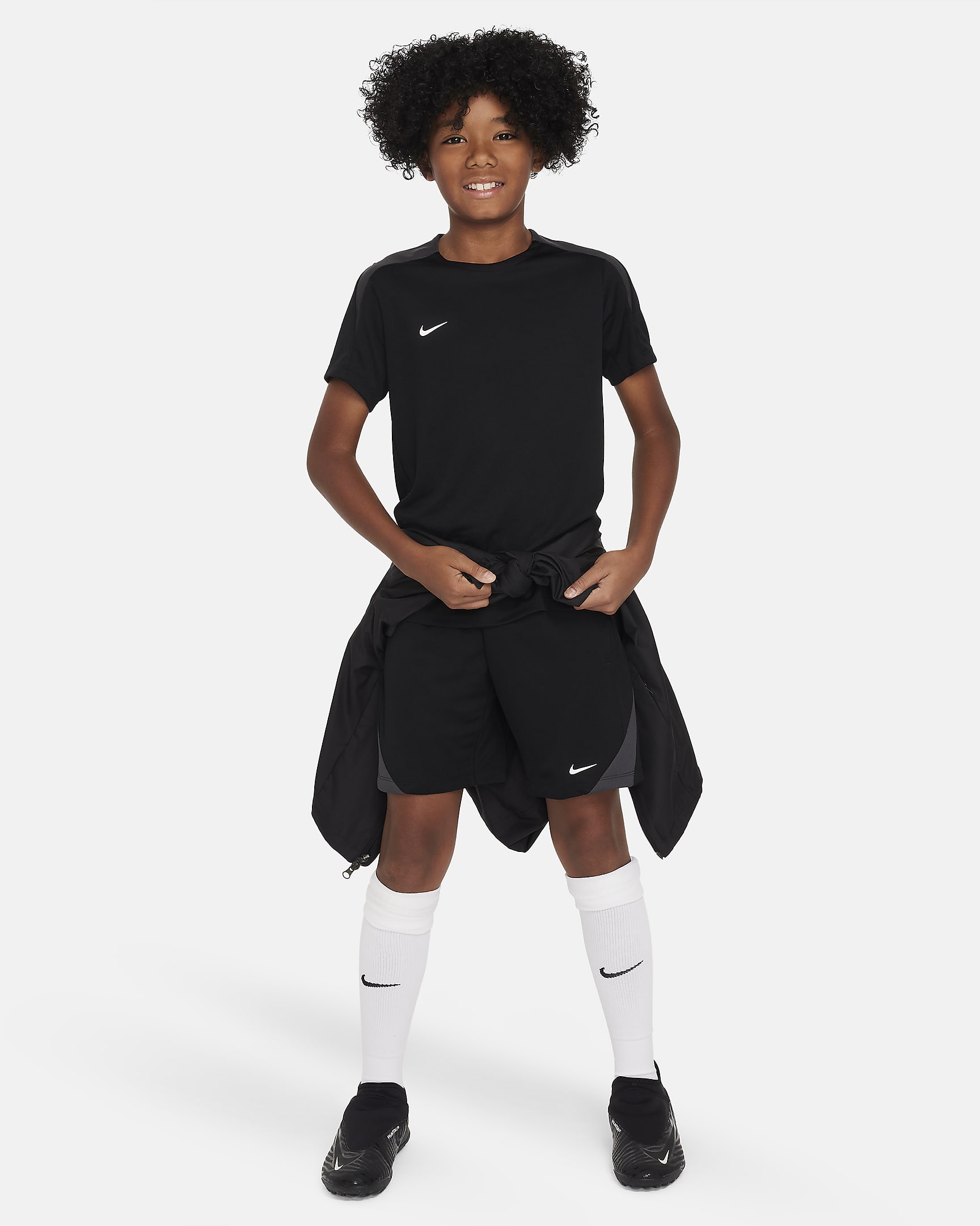 Koszulka piłkarska z krótkim rękawem dla dużych dzieci Nike Dri-FIT Strike - Czerń/Czerń/Anthracite/Biel