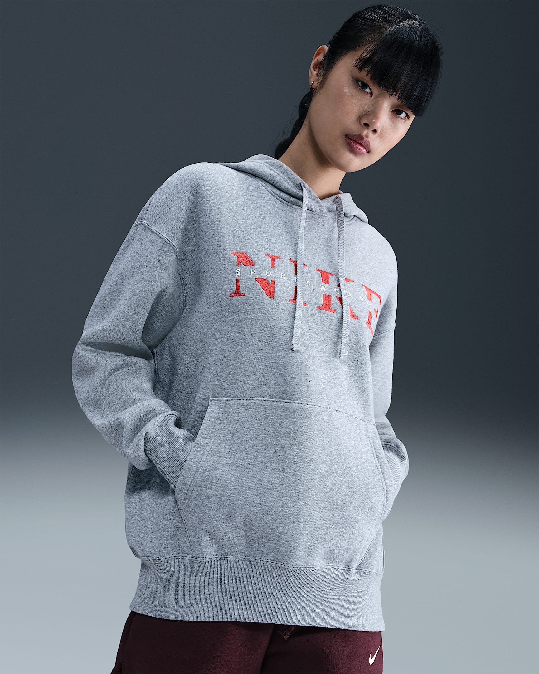 Sudadera con gorro sin cierre oversized para mujer Nike Sportswear Phoenix Fleece - Gris oscuro jaspeado