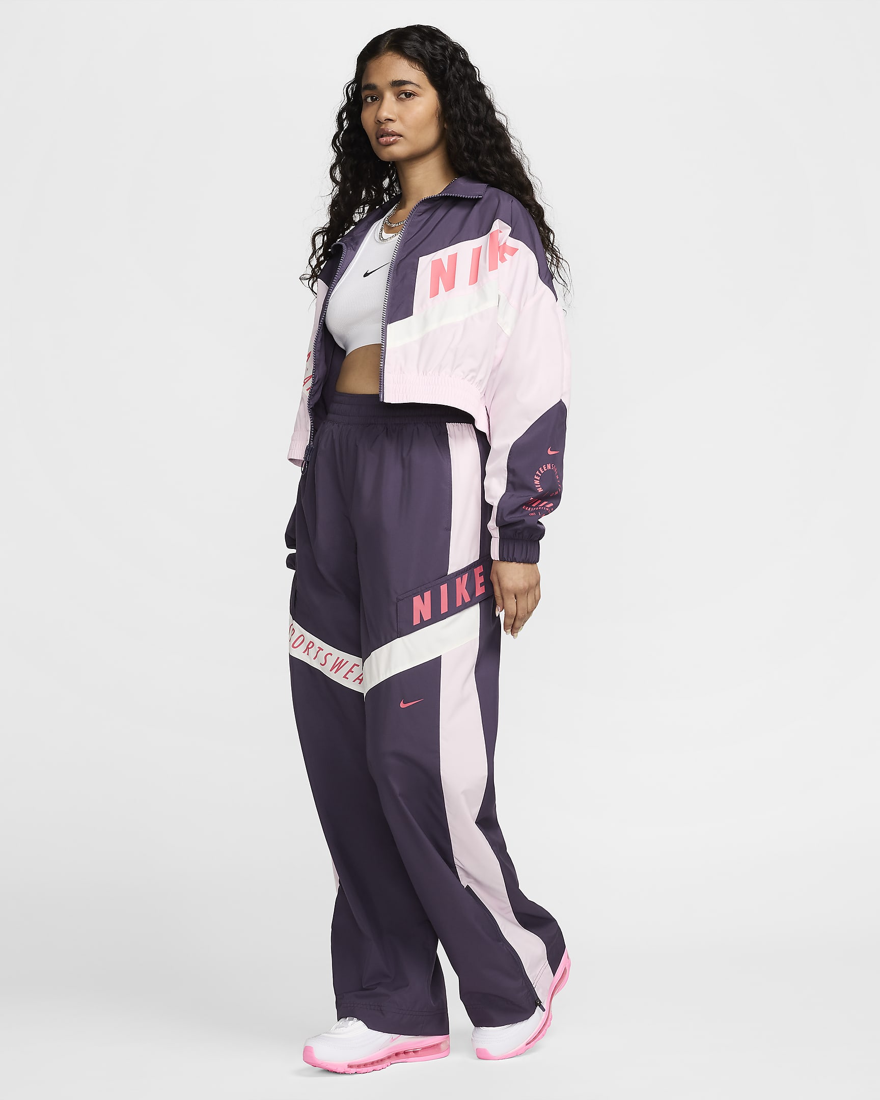 Nike Sportswear Women's High-Waisted Trousers - Dark Raisin/Pink Foam/Sail