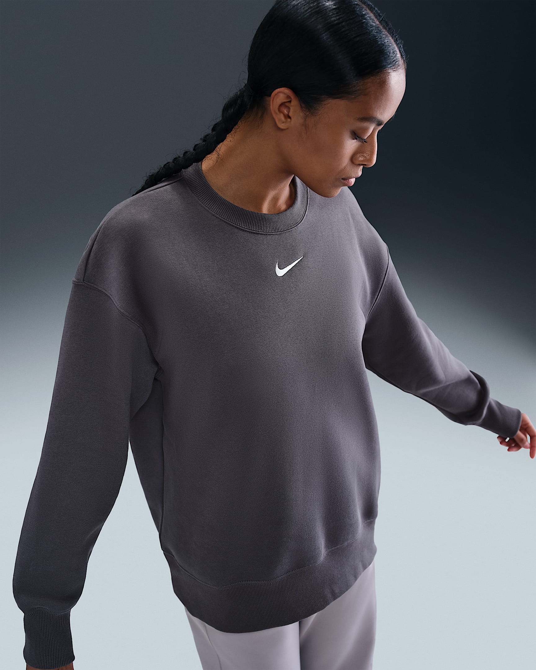 Sudadera oversized de cuello redondo para mujer Nike Sportswear Phoenix Fleece - Gris trueno/Vela