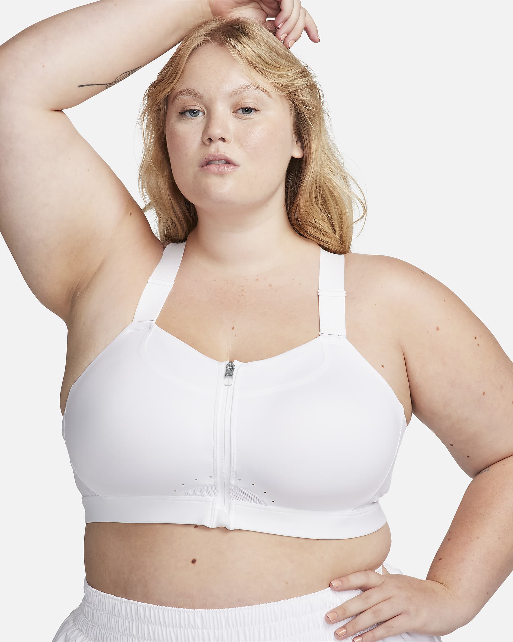 Brassière de sport rembourrée à maintien supérieur avec zip avant Nike Alpha pour femme - Blanc/Blanc/Blanc/Noir