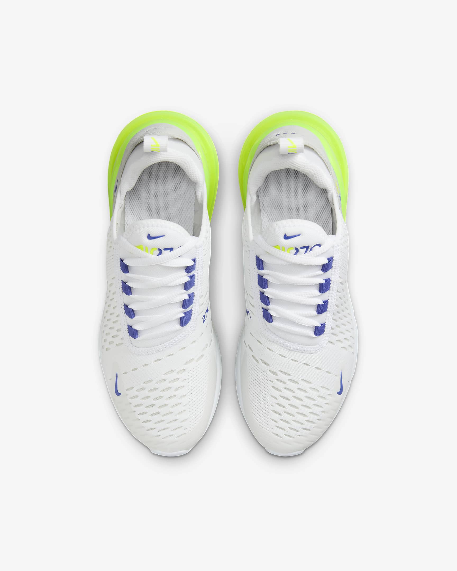 Tenis para niños grandes Nike Air Max 270 - Blanco/Volt/Polvo fotón/Azul astronómico