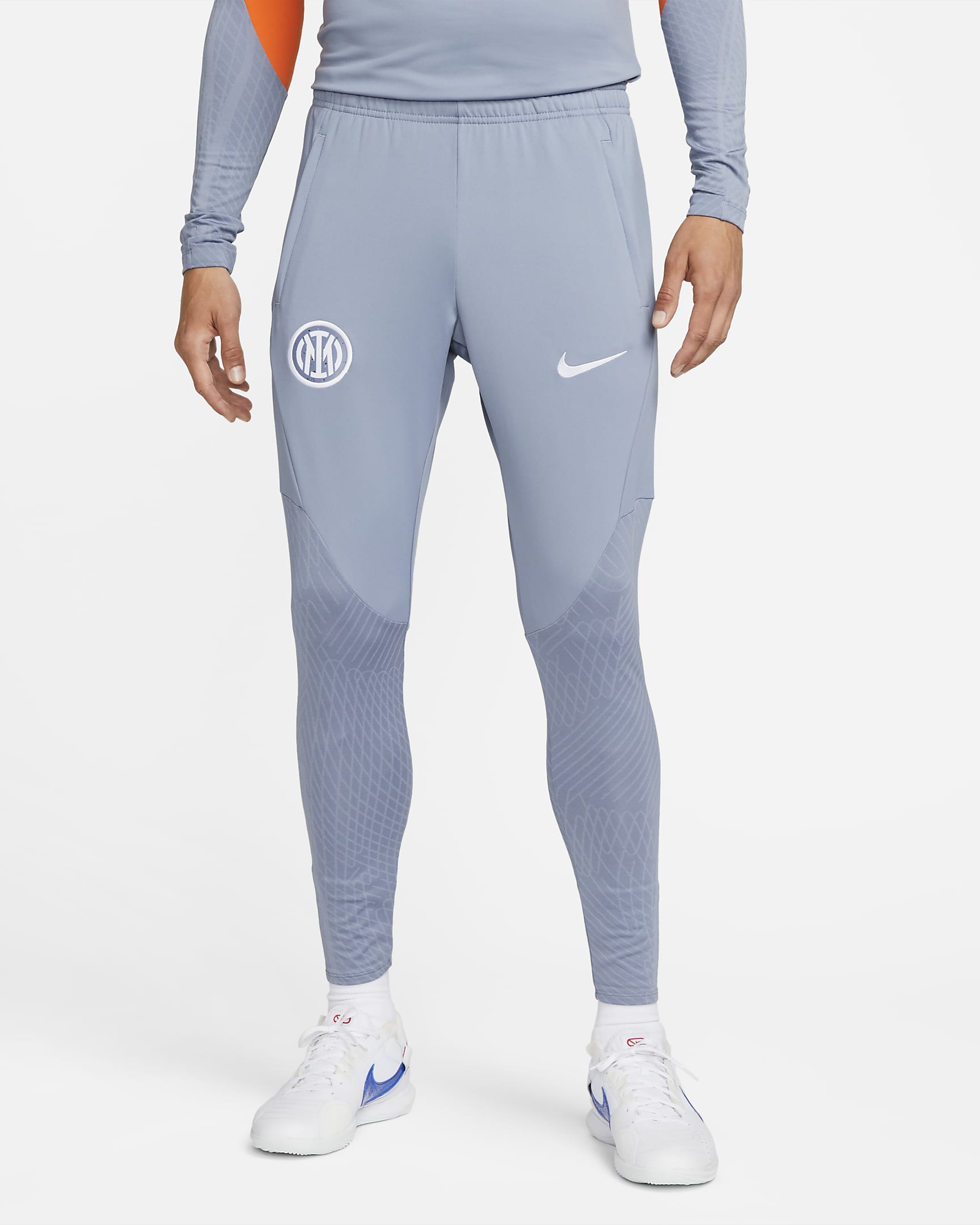 Inter Milan Strike Nike Dri-FIT strikket fotballbukse til herre (tredjedrakt) - Ashen Slate/Hvit