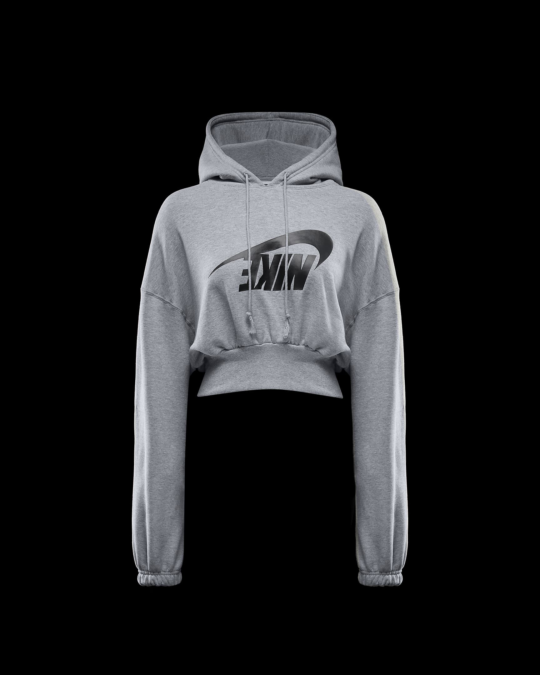 Nike Sportswear Women's Oversized Cropped French Terry Pullover Hoodie - Dark Grey Heather/Black