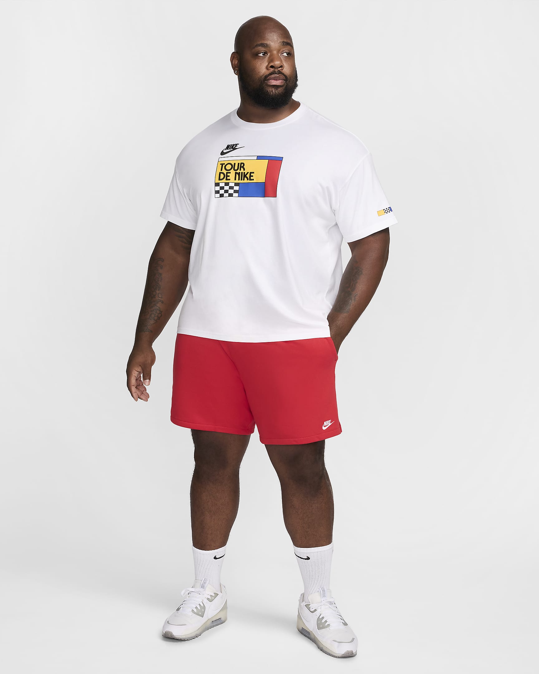 Nike Club Flow frottéshorts til herre - University Red/University Red/Hvit