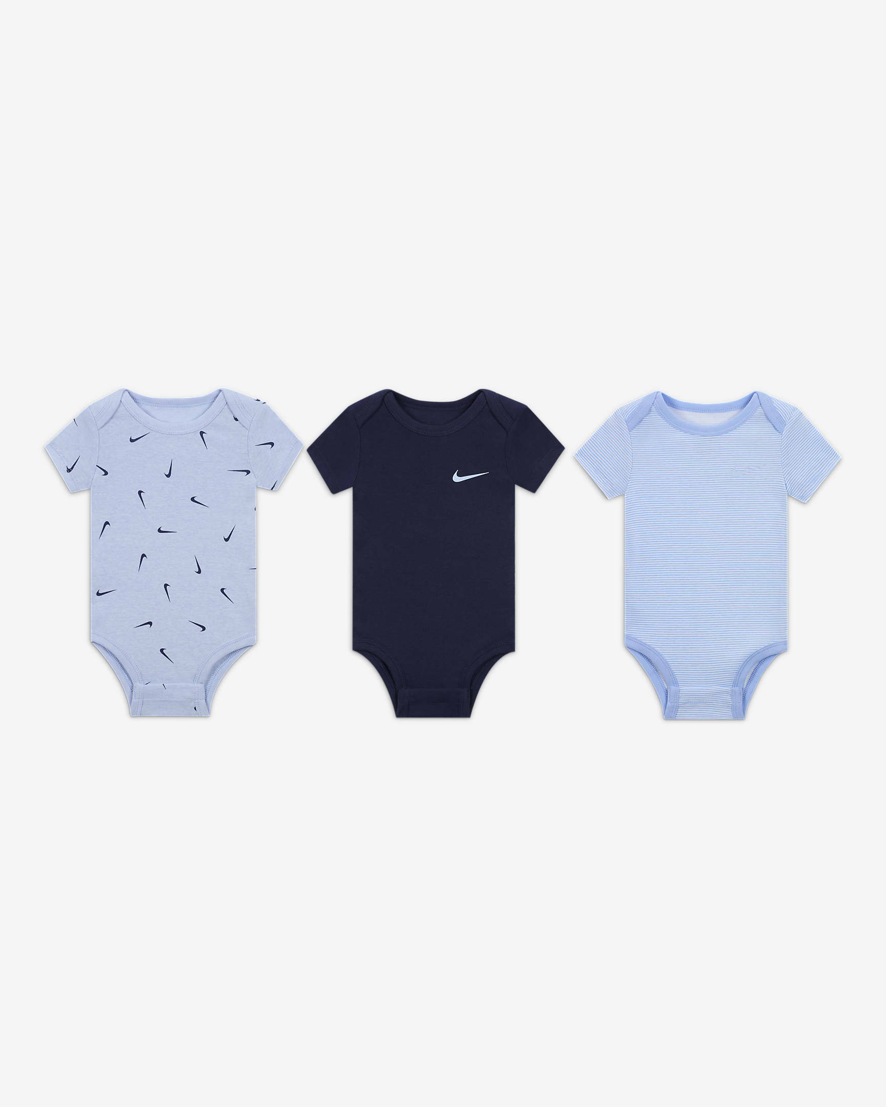 Paquete de tres bodys para bebé (0-9 M) Nike Baby Essentials - Multicolor/Cobalto felicidad