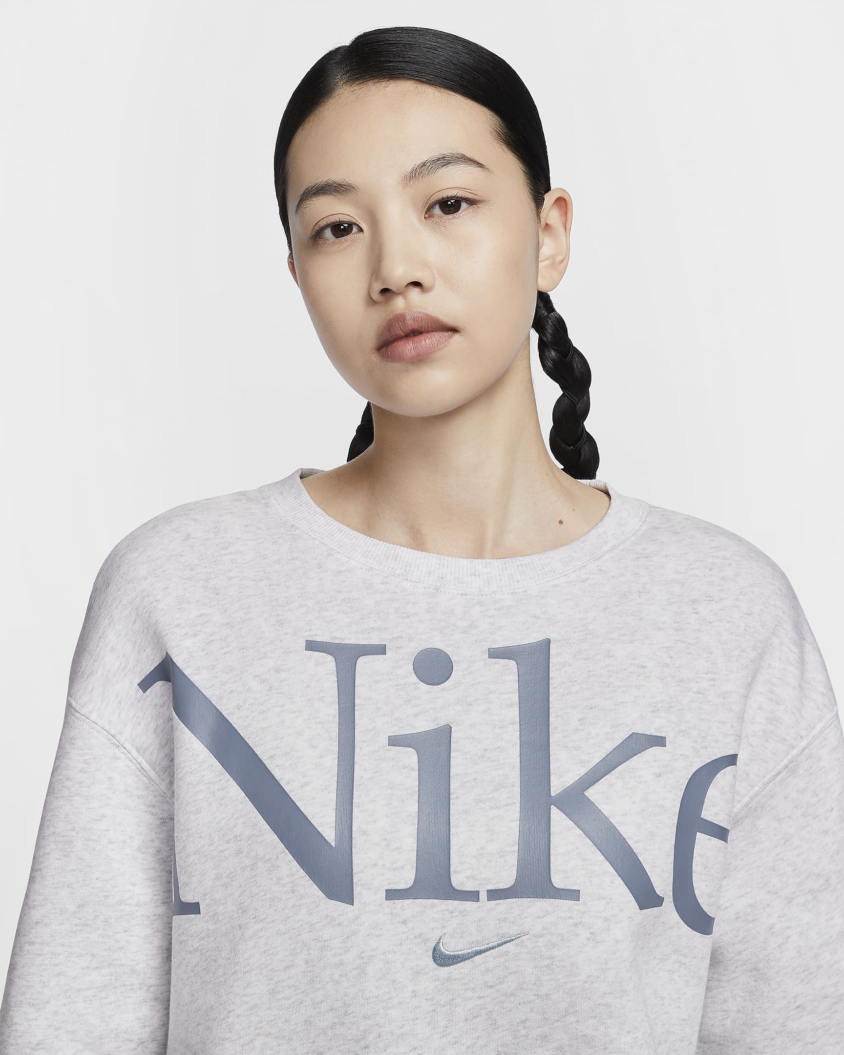 Nike Sportswear Phoenix Fleece Women's Oversized Crew-Neck Logo Sweatshirt - Birch Heather/Ashen Slate/Light Armoury Blue