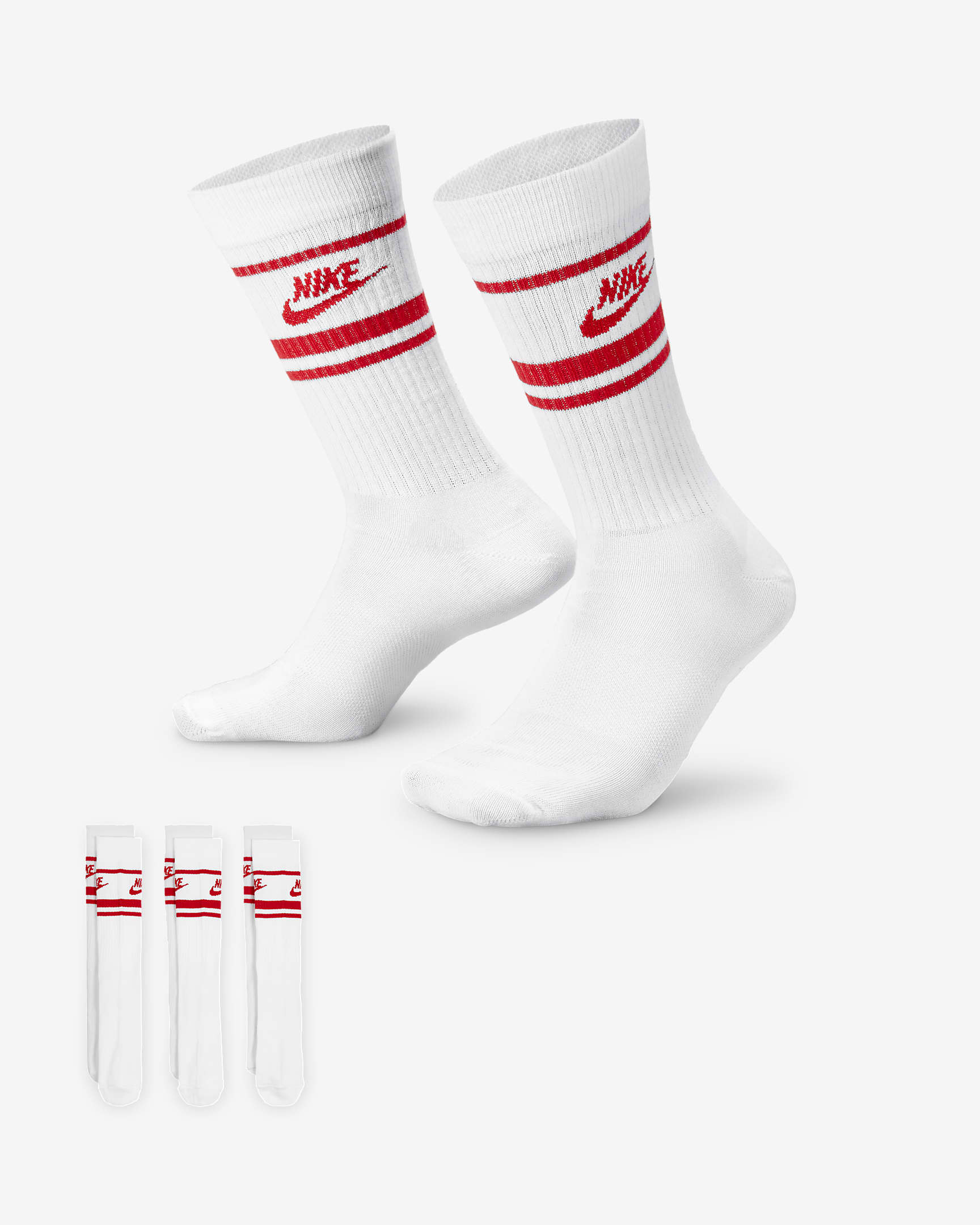 Nike Sportswear Dri-FIT Everyday Essential Crew Socks (3 Pairs) - White/University Red/University Red