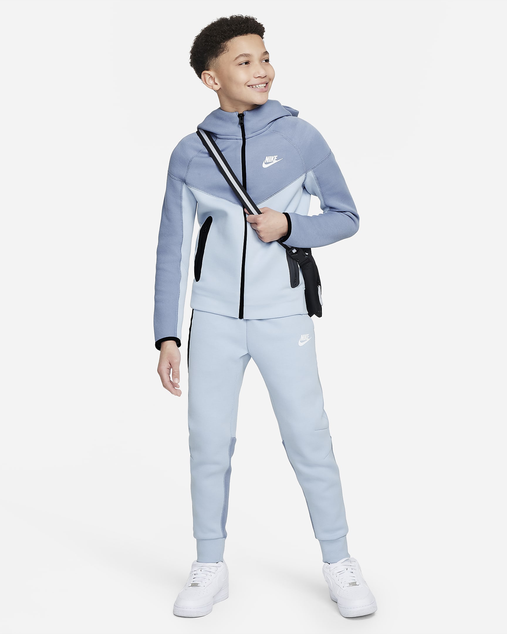 Nike Sportswear Tech Fleece Older Kids' (Boys') Full-Zip Hoodie - Ashen Slate/Light Armoury Blue/Black/White