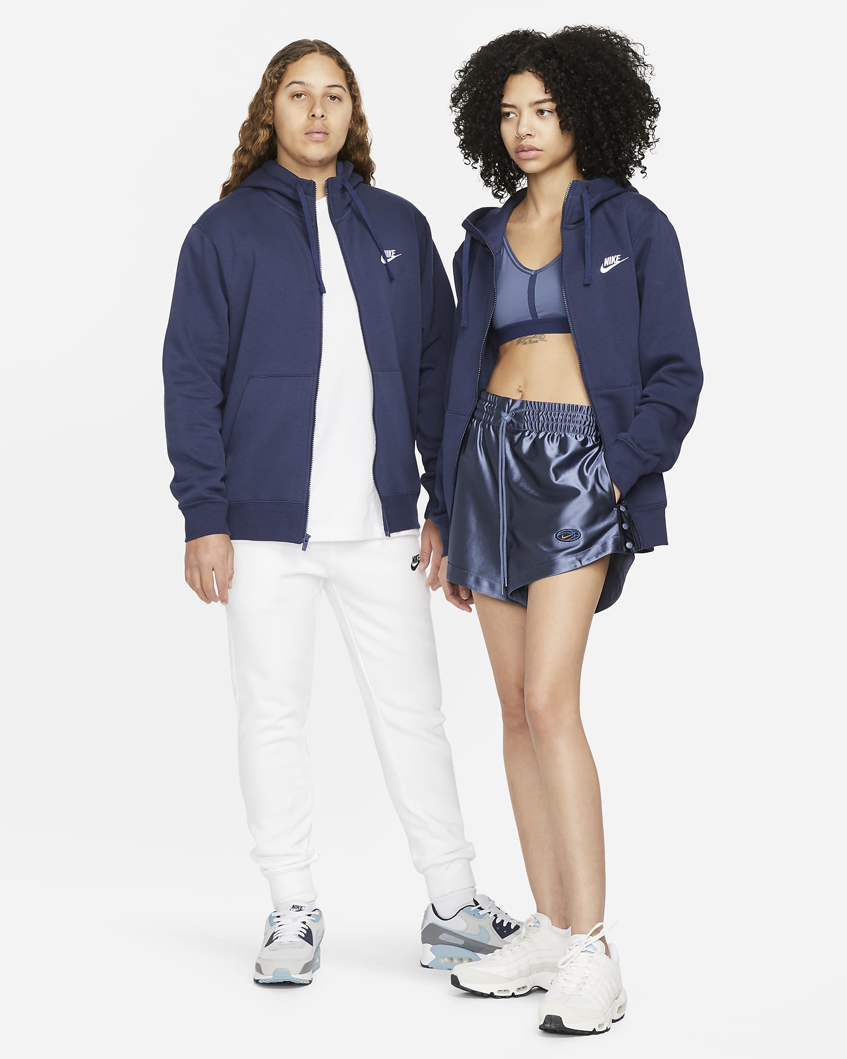 Sweat à capuche et zip Nike Sportswear Club Fleece pour Homme - Midnight Navy/Midnight Navy/Blanc