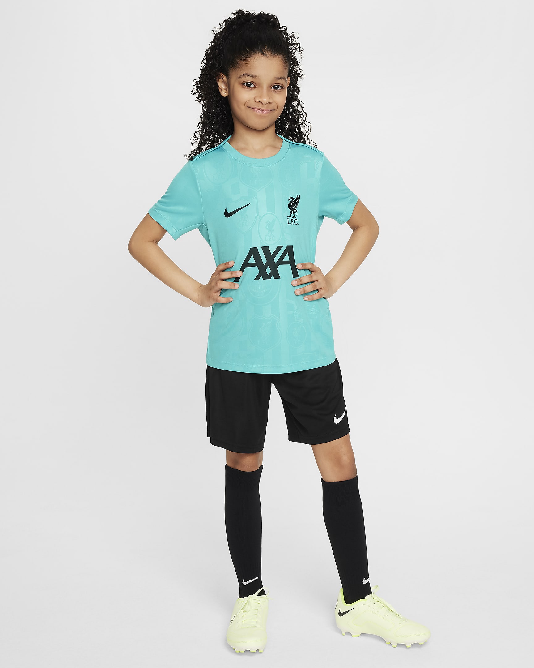 FC Liverpool Academy Pro Nike Dri-FIT Pre-Match Kurzarm-Fußballoberteil (ältere Kinder) - Washed Teal/Night Forest/Night Forest