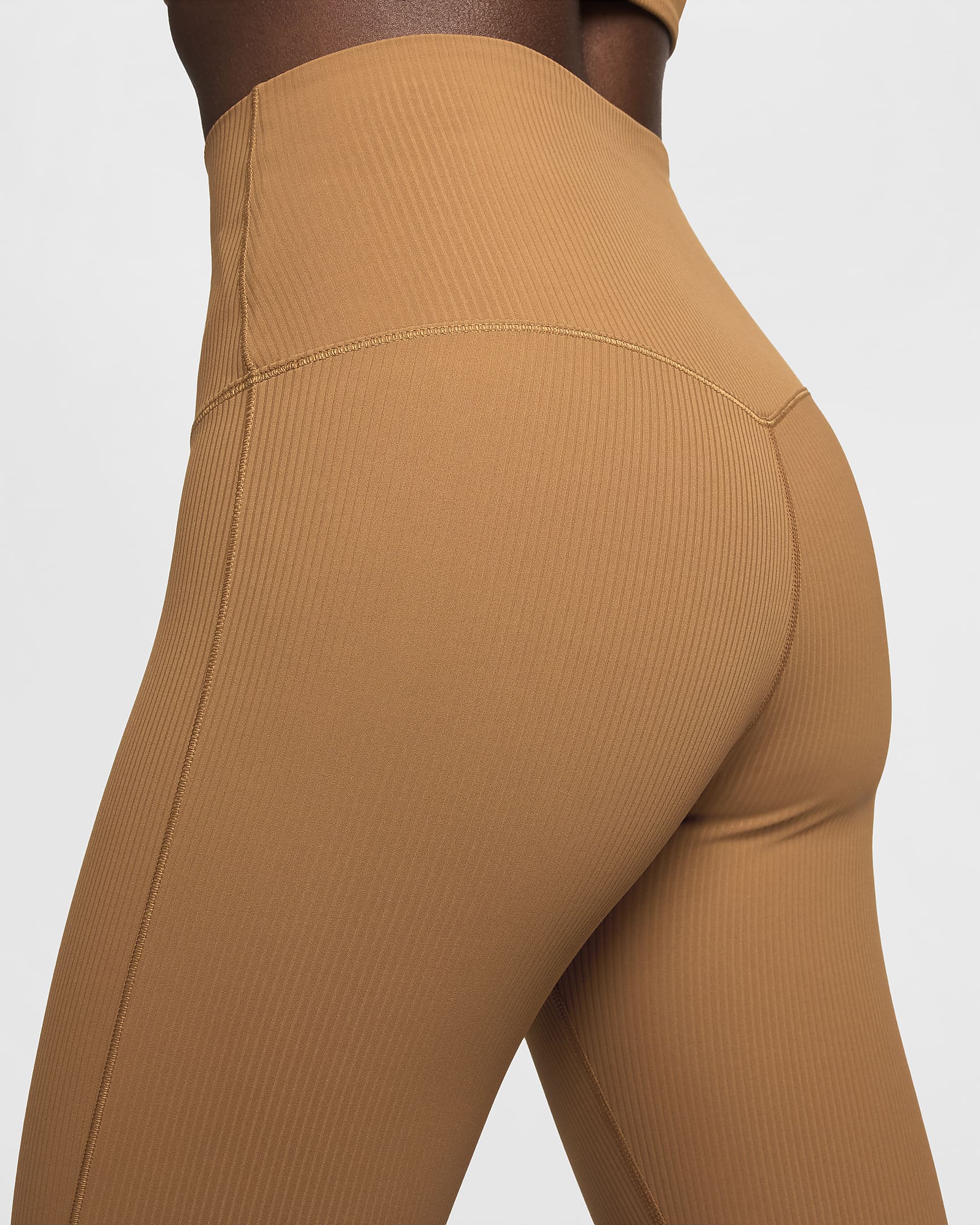 Legging évasé taille haute à maintien léger et coupe longue Nike Zenvy Rib pour femme - Light British Tan/Noir