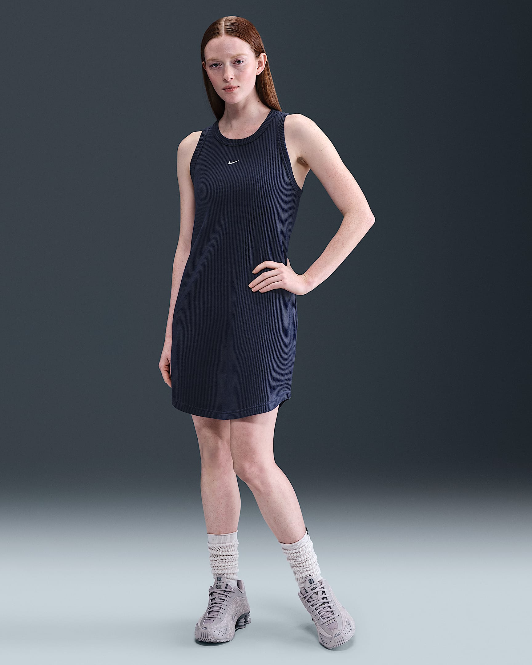 Nike Sportswear Chill Knit tanktopjurk met wafelpatroon - Midnight Navy/Sail