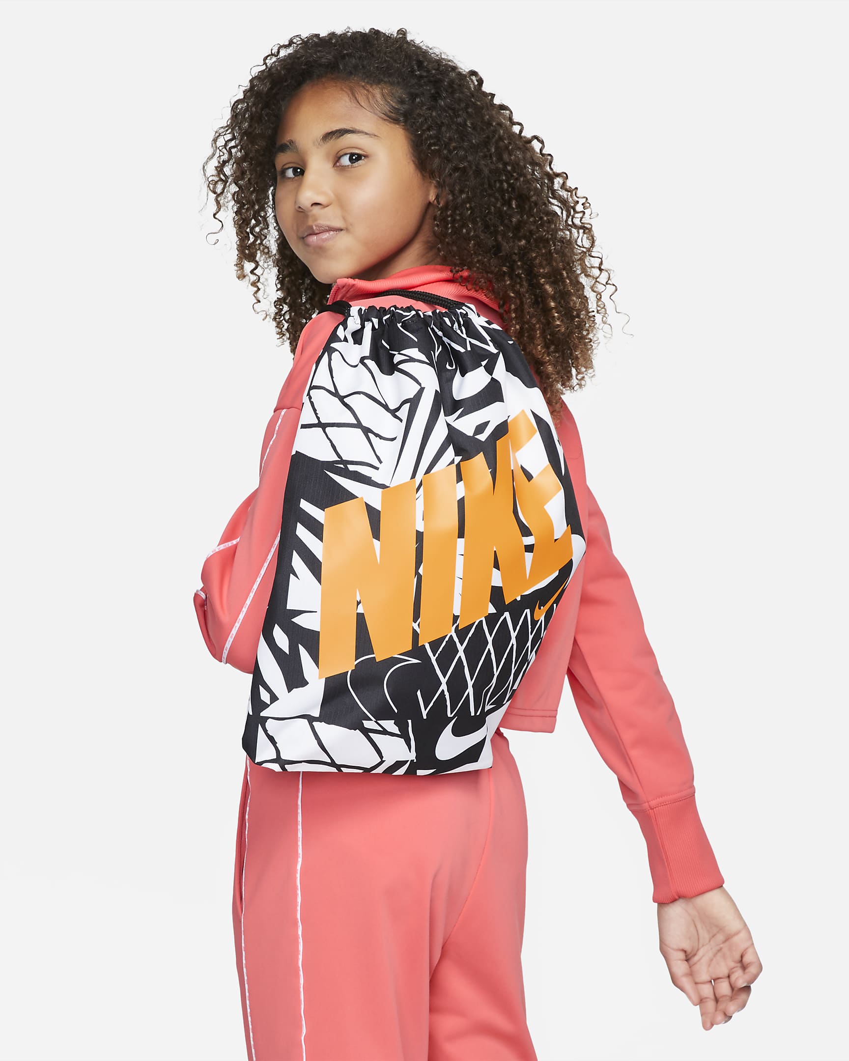 Nike Kids' Drawstring Bag (12L) - Black/White/Vivid Orange