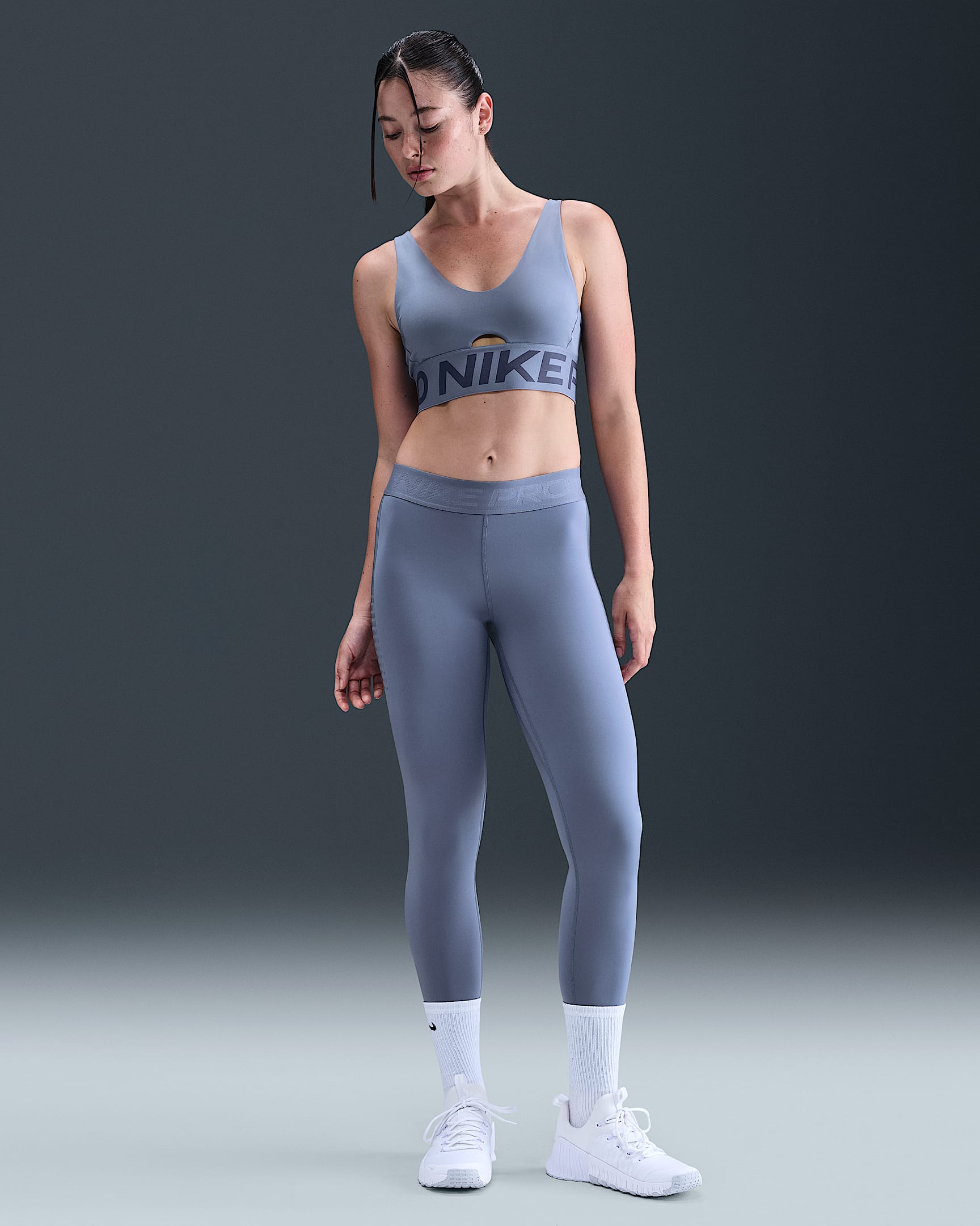 Nike Pro Women's Mid-Rise Full-Length Leggings - World Indigo/White
