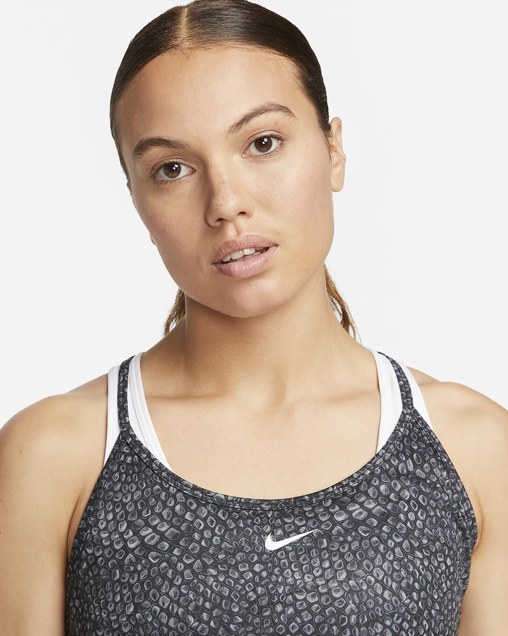 Nike Dri-FIT One kort singlet med trykk til dame - Svart/Hvit/Hvit