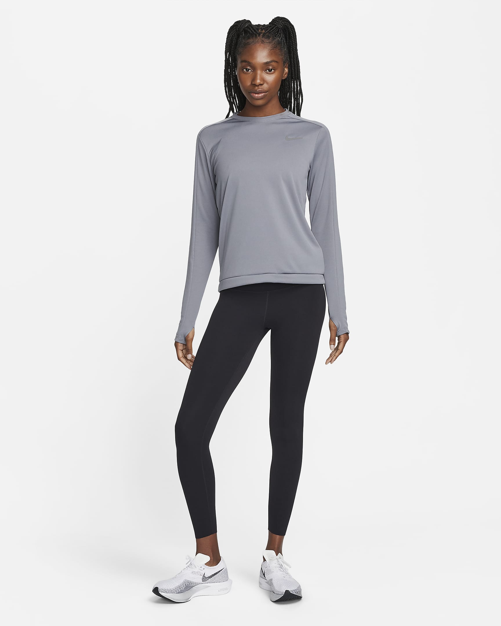 Nike Dri-FIT Damen-Laufoberteil mit Rundhalsausschnitt - Smoke Grey