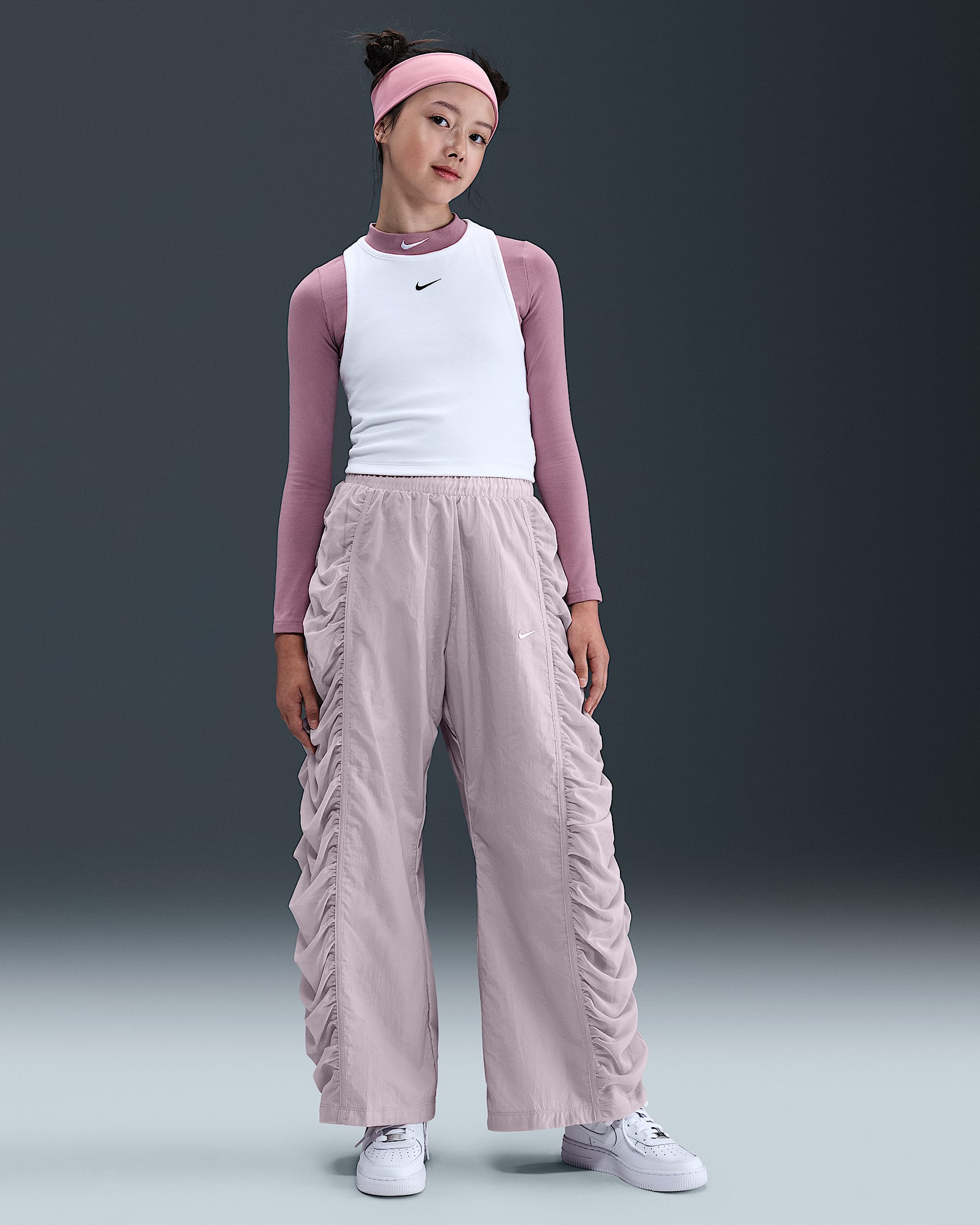 Nike Sportswear Girls' Woven Trousers - Platinum Violet/White