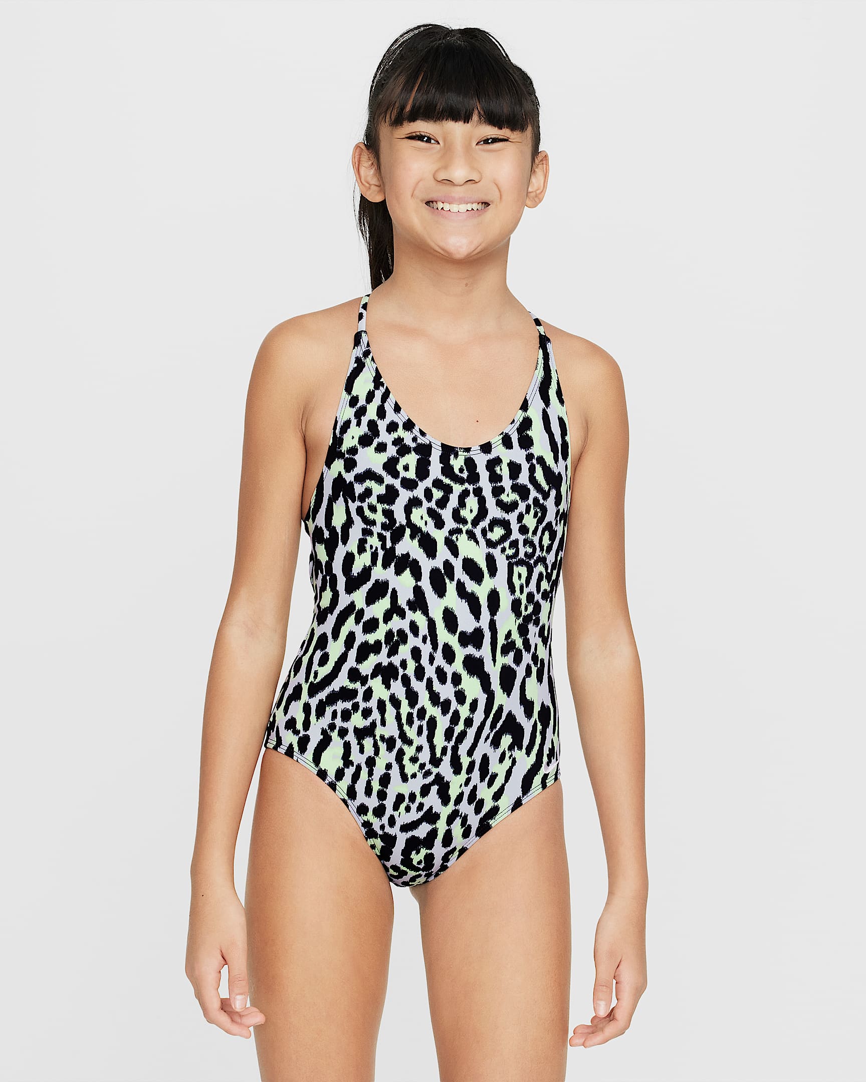 Nike Swim Bañador de una pieza con cordón delantero - Niña - Barely Volt/Blanco