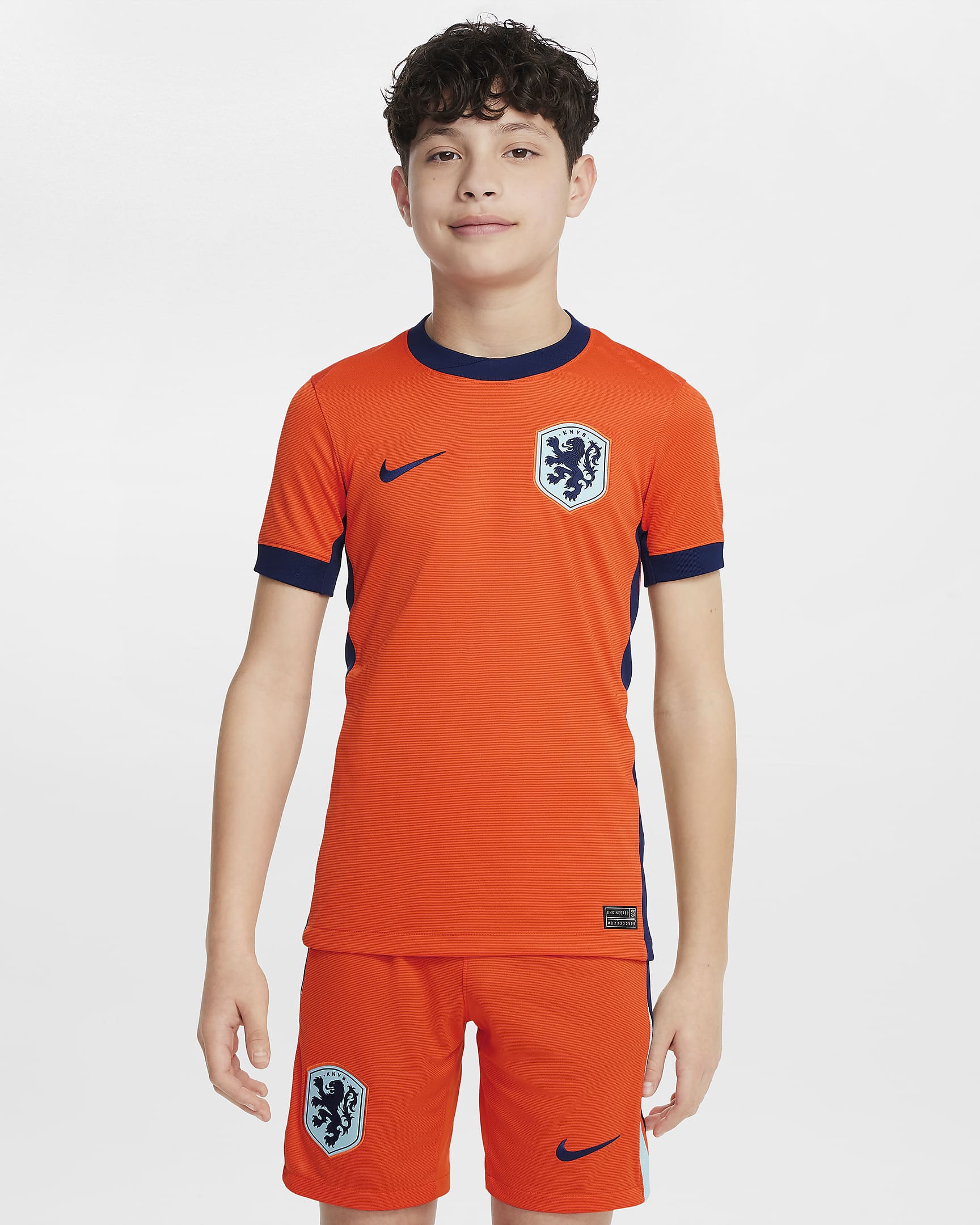 Nederland (herenelftal) 2024/25 Stadium Thuis Nike Dri-FIT replica voetbalshirt voor kids - Safety Orange/Blue Void/Copa/Blue Void