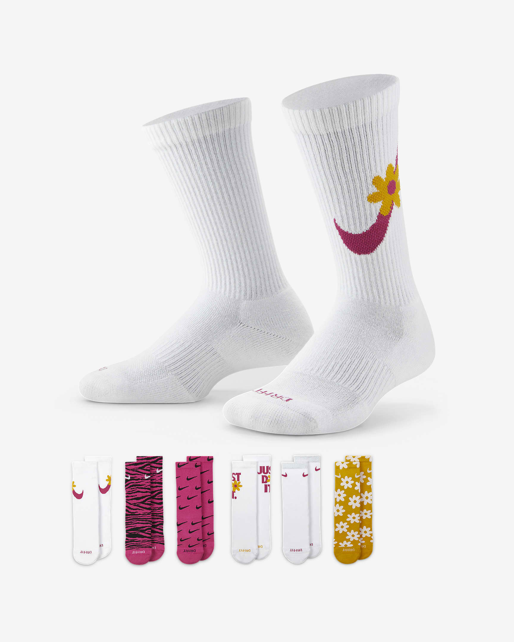 Nike Everyday Plus Cushioned Kids' Crew Socks (6 Pairs) - Multi-Colour