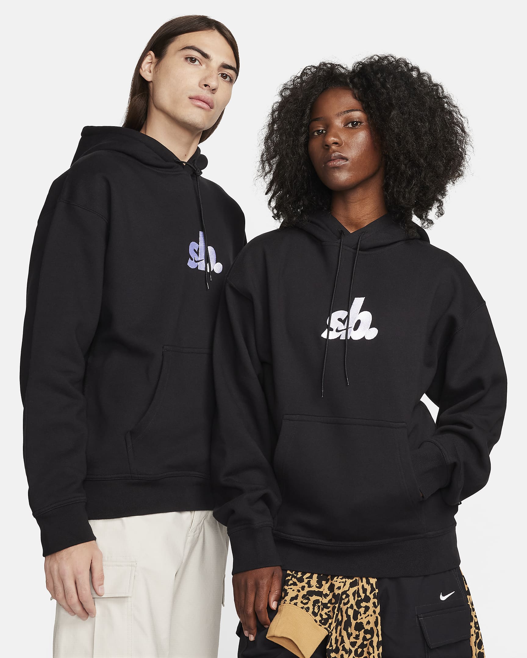 Hoodie pullover de skateboard em lã cardada Nike SB - Preto/Branco