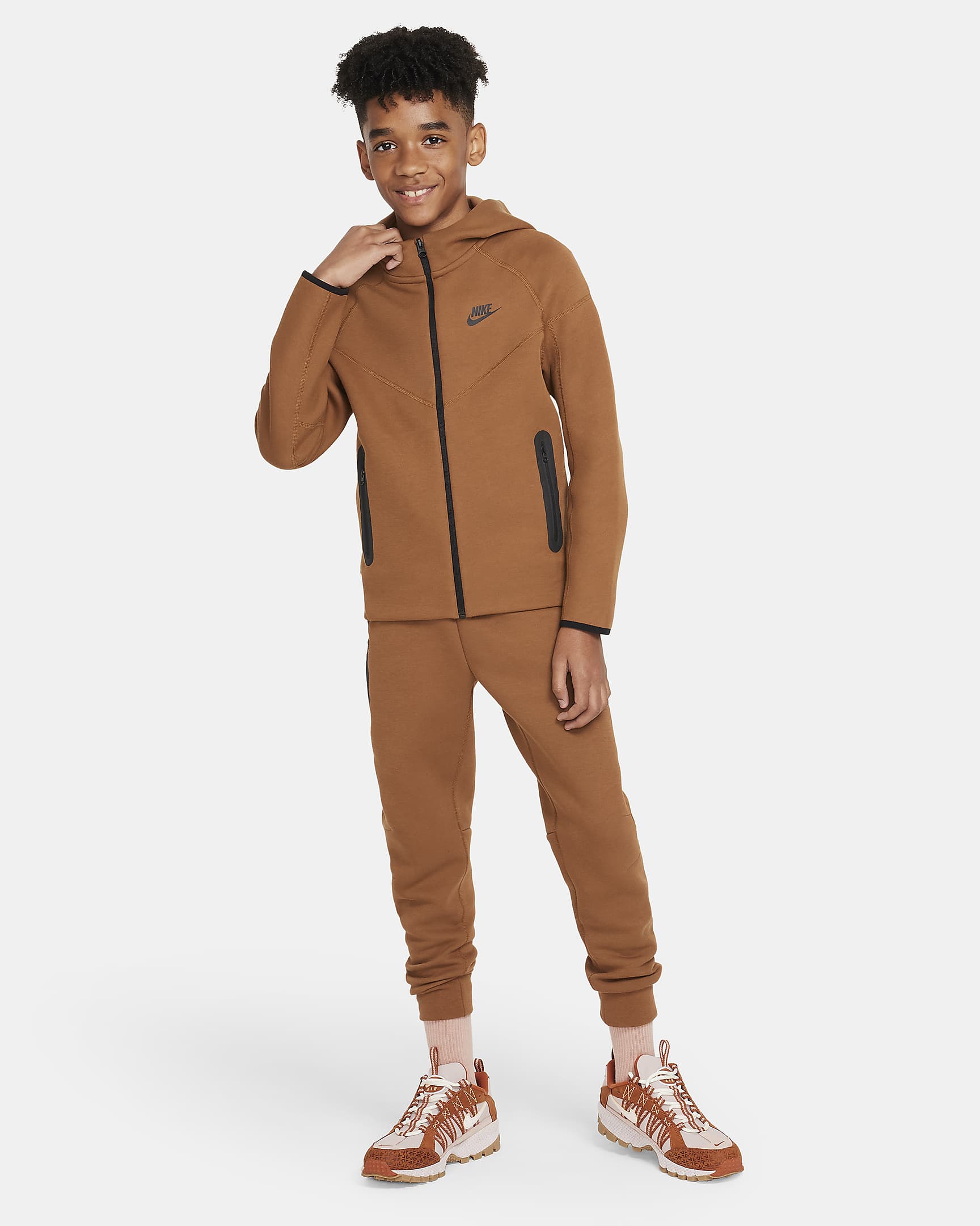 Nike Sportswear Tech Fleece Big Kids' (Boys') Full-Zip Hoodie - Light British Tan/Black/Black