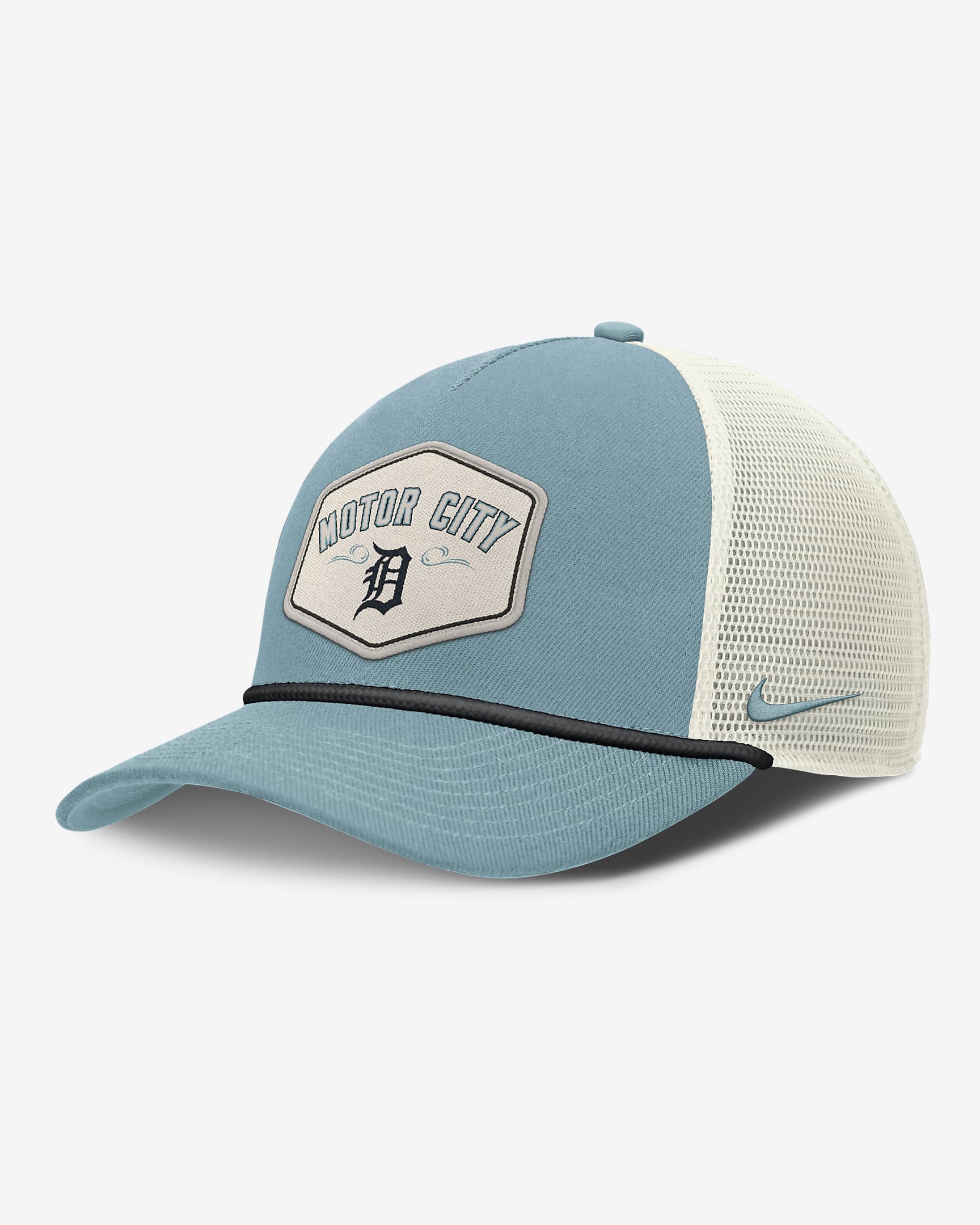 Detroit Tigers Rise Tech Men's Nike Dri-FIT MLB Trucker Adjustable Hat - Denim Turquoise