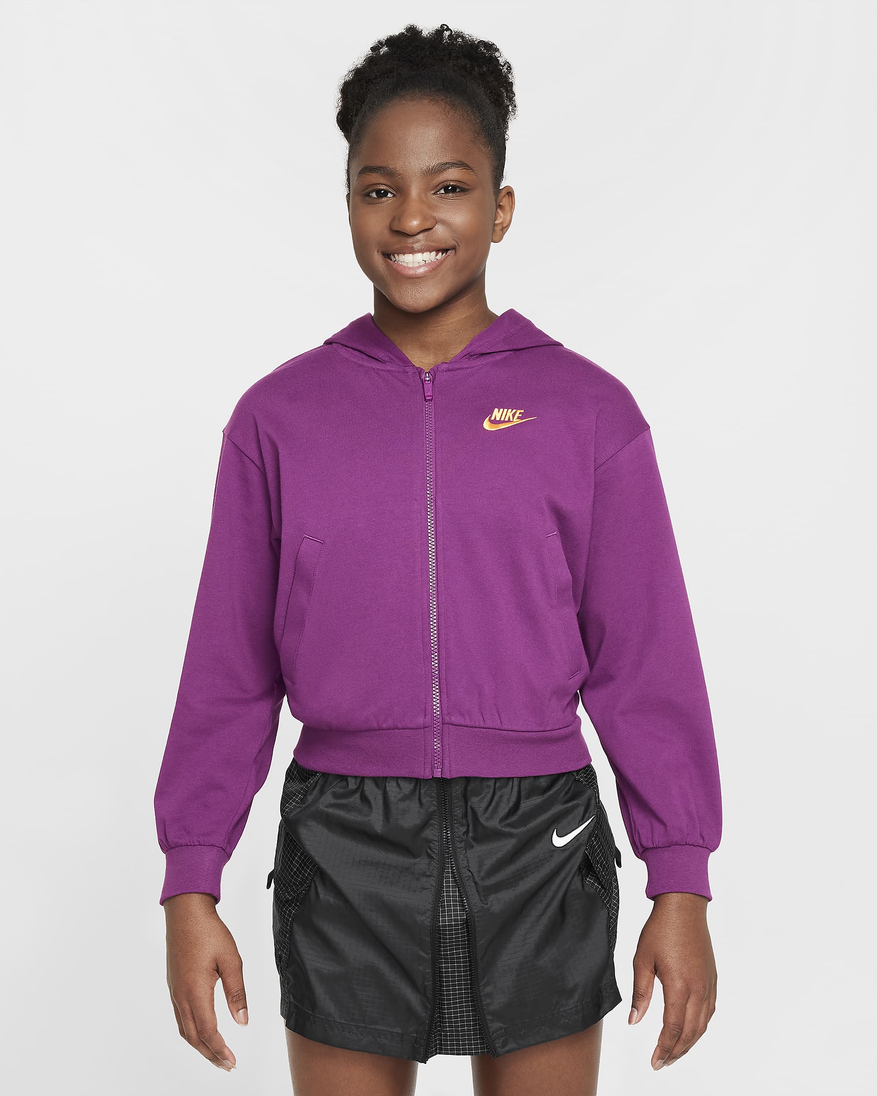 Nike Sportswear Older Kids' (Girls') Full-Zip Hoodie - Viotech/University Gold