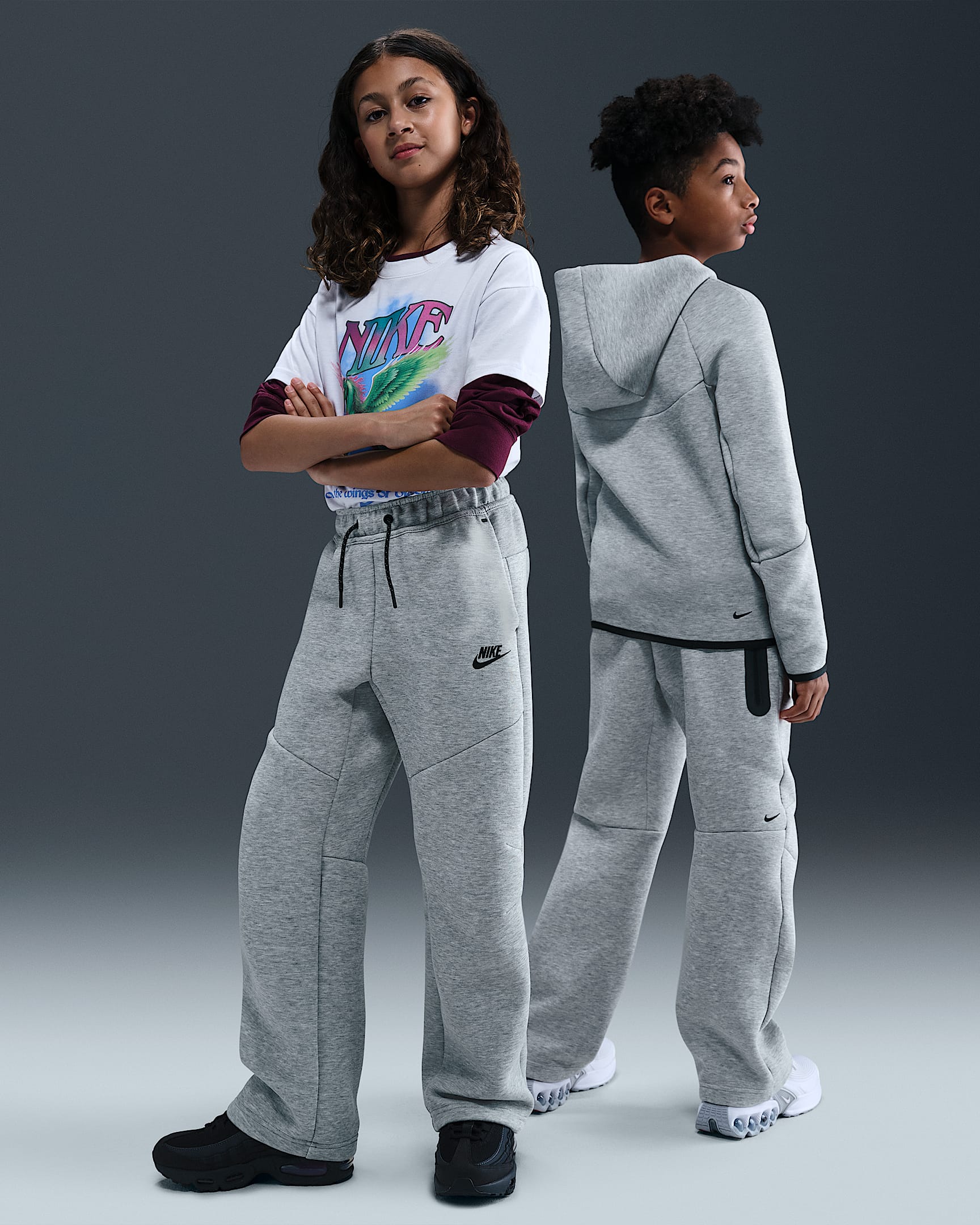 Nike Sportswear Tech Fleece Big Kids' (Boys') Open-Hem Pants - Dark Grey Heather/Black/Black