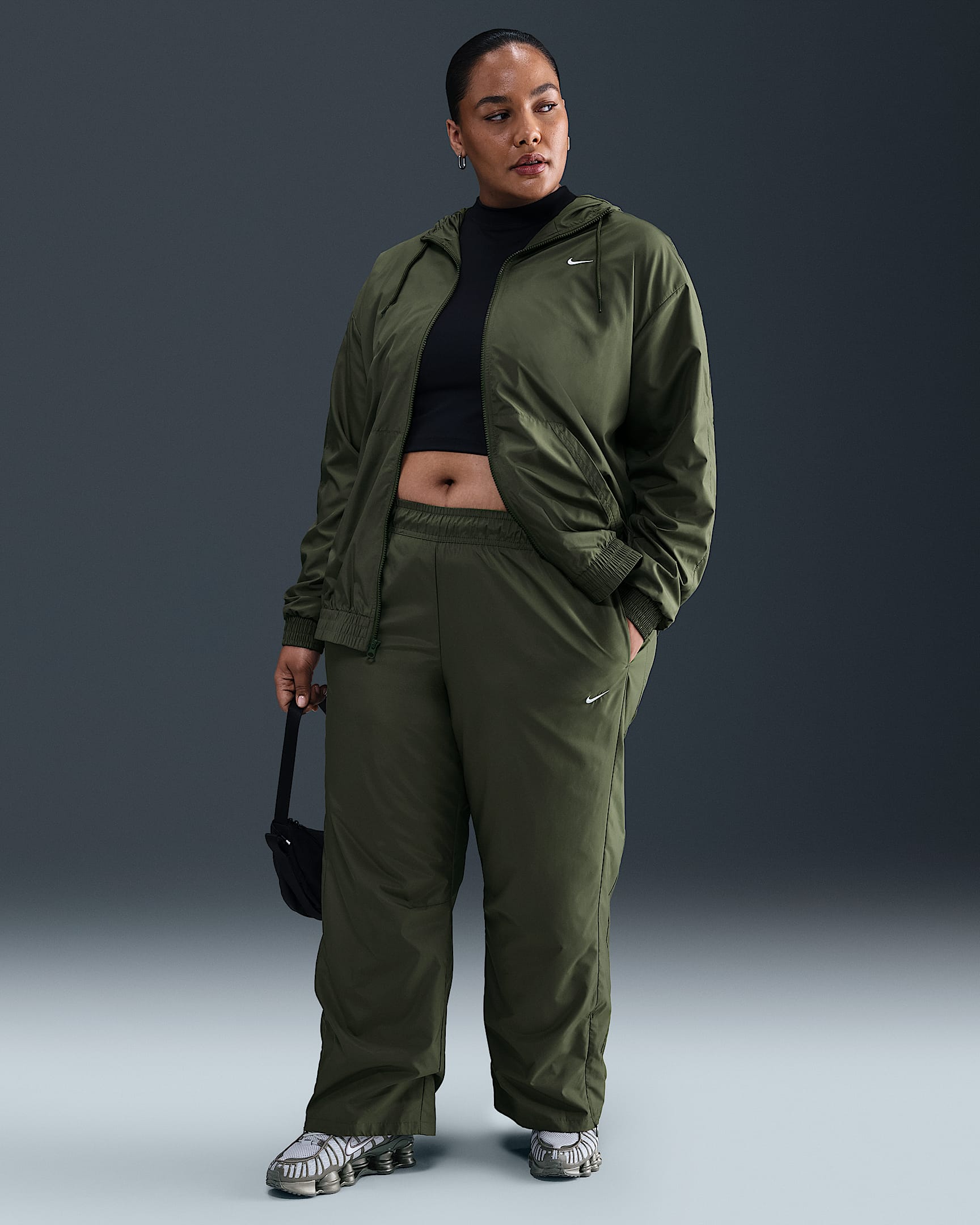 Nike Sportswear Classic Women's Mid-Rise Open-Hem Pants (Plus Size) - Medium Olive/Sail