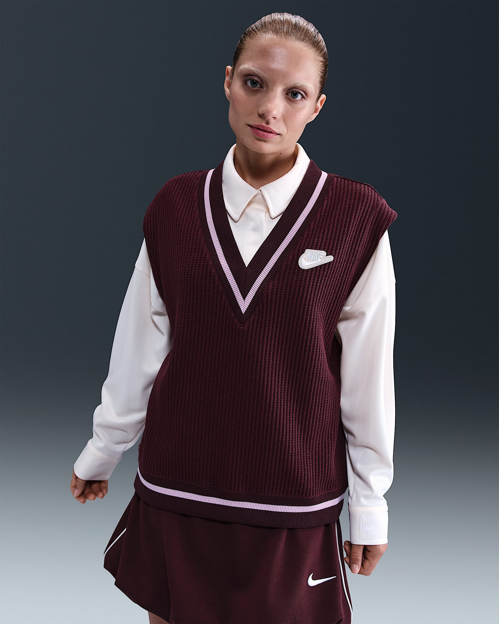 Nike Sportswear Women's Waffle-Knit Vest - Burgundy Crush/Heather/Sail