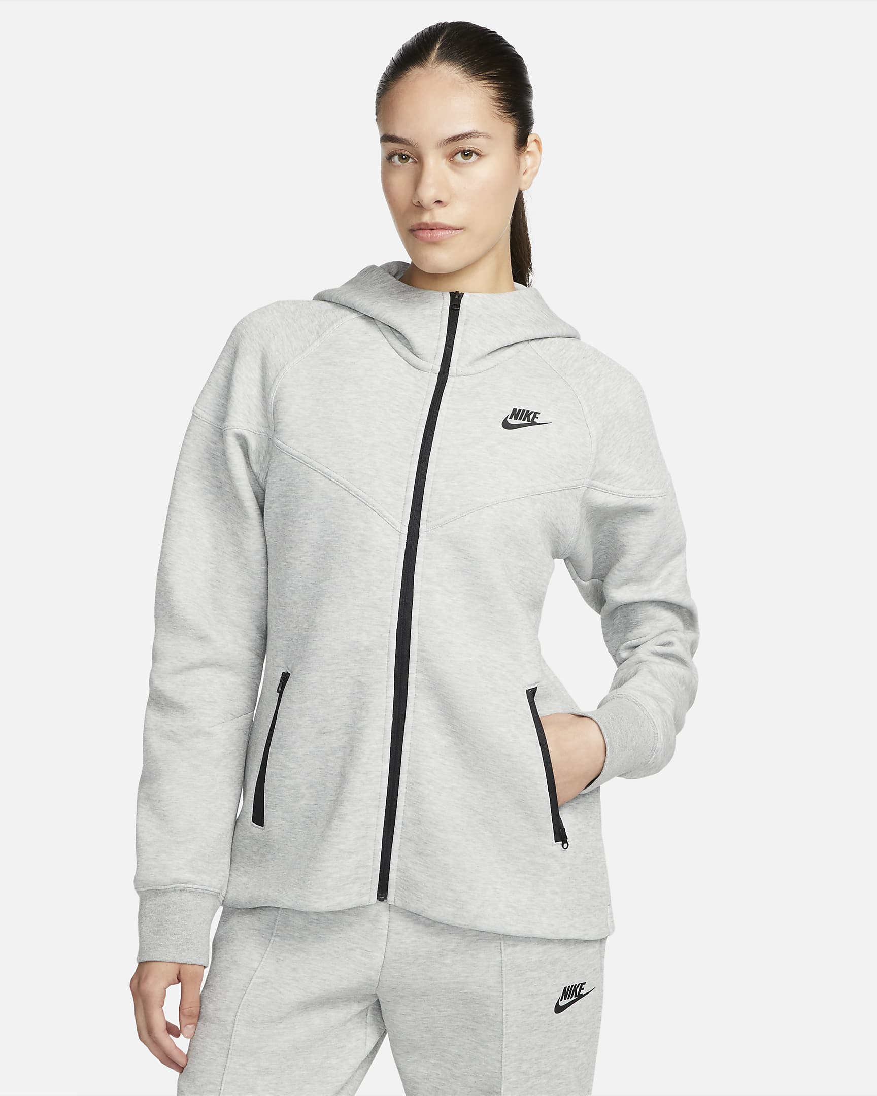 Huvtröja med hel dragkedja Nike Sportswear Tech Fleece Windrunner för kvinnor - Dark Grey Heather/Svart
