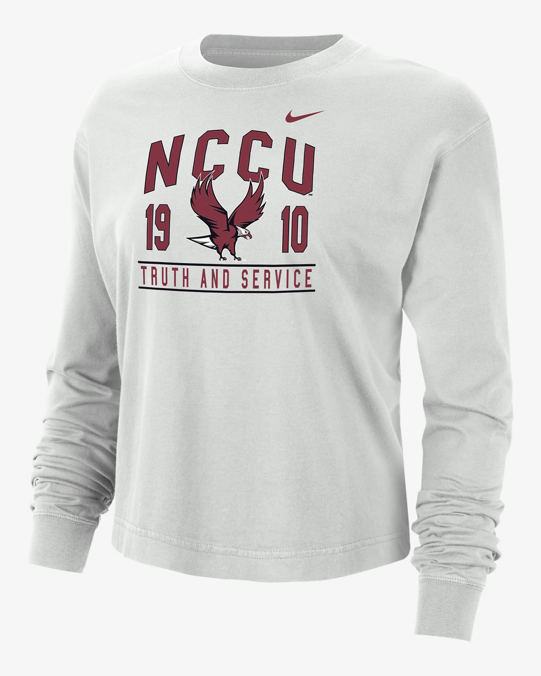 Playera de manga larga universitaria Nike de corte cuadrado para mujer North Carolina Central - Polvo fotón