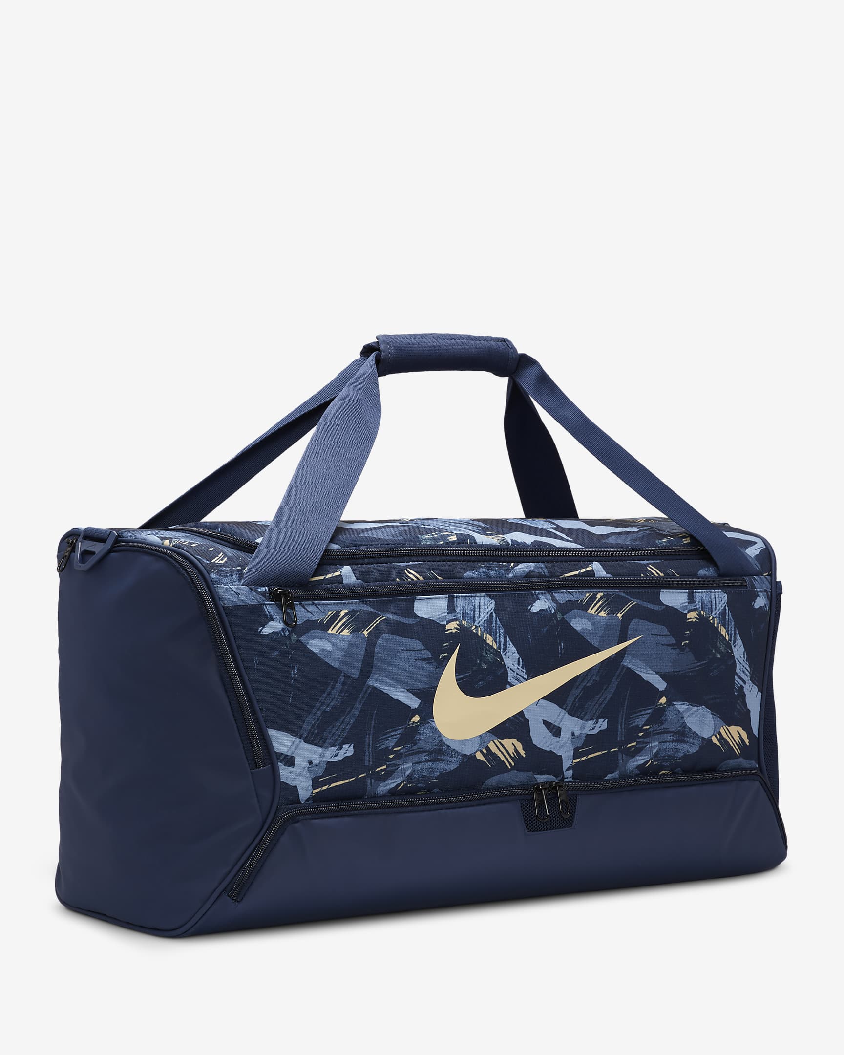 Nike Brasilia Printed Duffel Bag (Medium, 60L) - Midnight Navy/Midnight Navy/Pale Vanilla