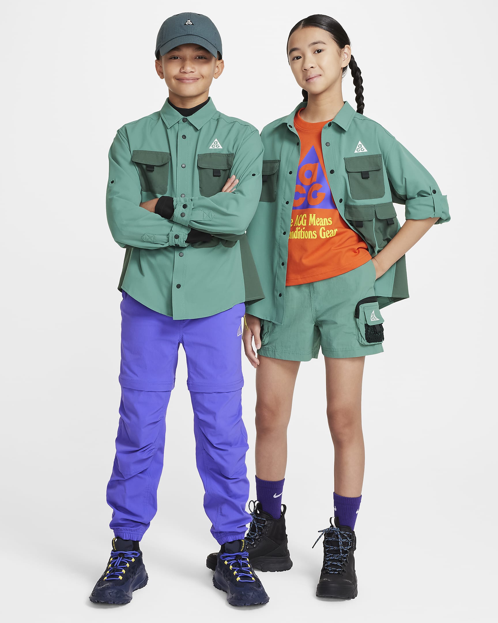 Nike ACG 'Devastation Trail' Older Kids' Dri-FIT UV Top - Bicoastal/Vintage Green/Black/Summit White