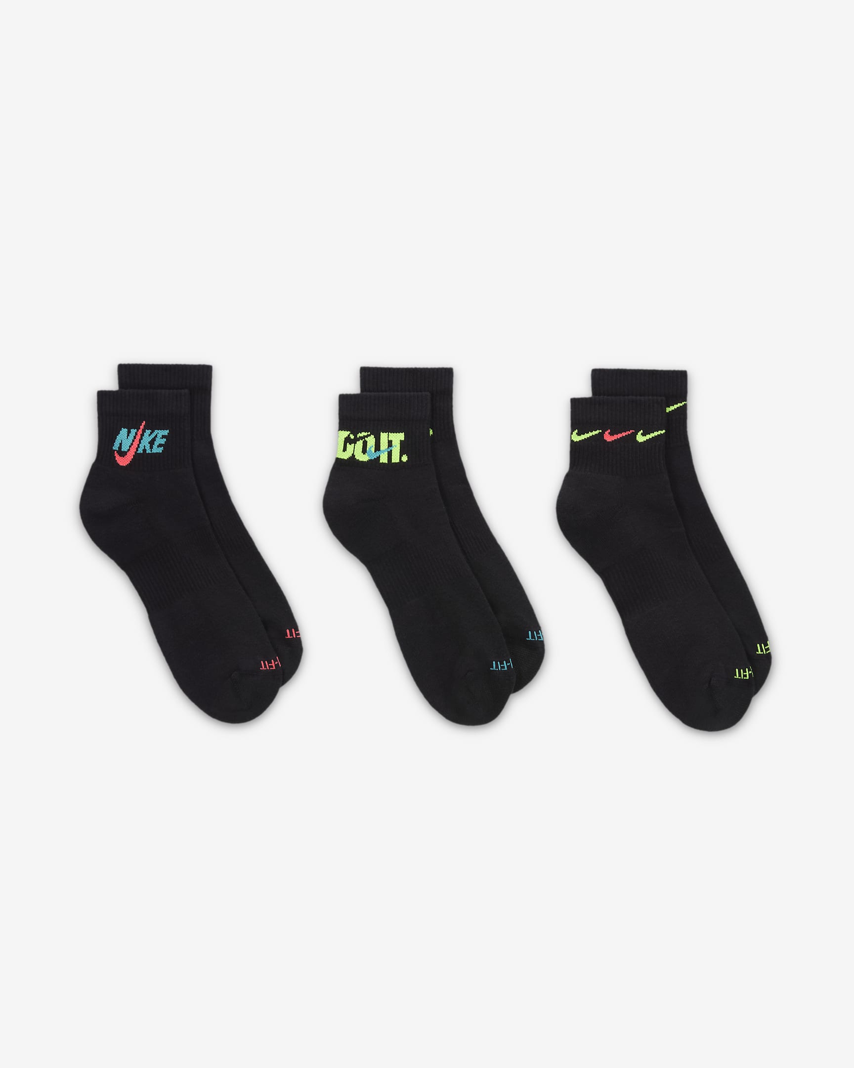 Meias de treino pelo tornozelo Nike Everyday Plus Cushioned (3 pares) - Multicolor