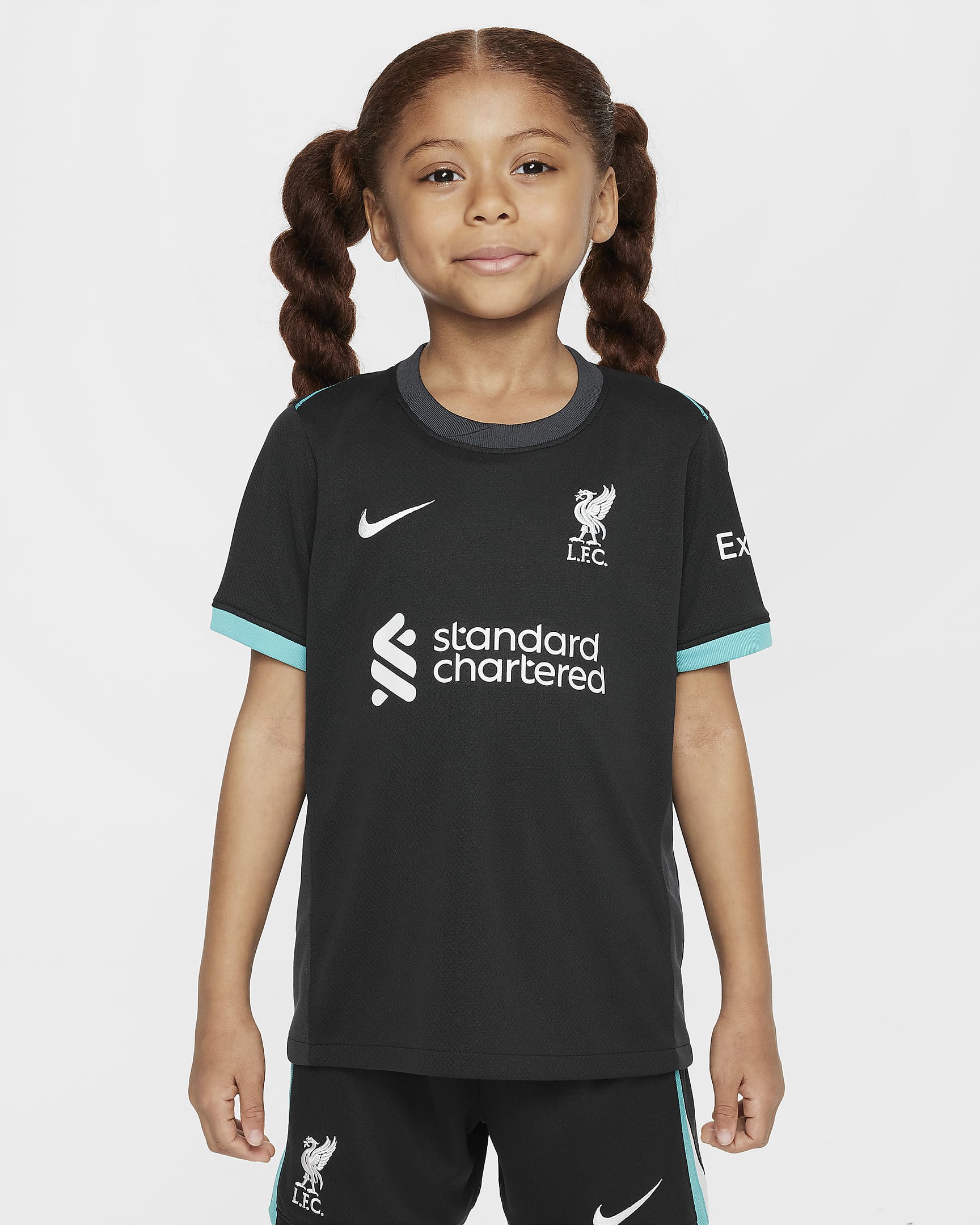 Liverpool FC 2024/25 Stadium Away Nike Football Replica-sæt i tre dele til mindre børn - Night Forest/Anthracite/Washed Teal/Sail