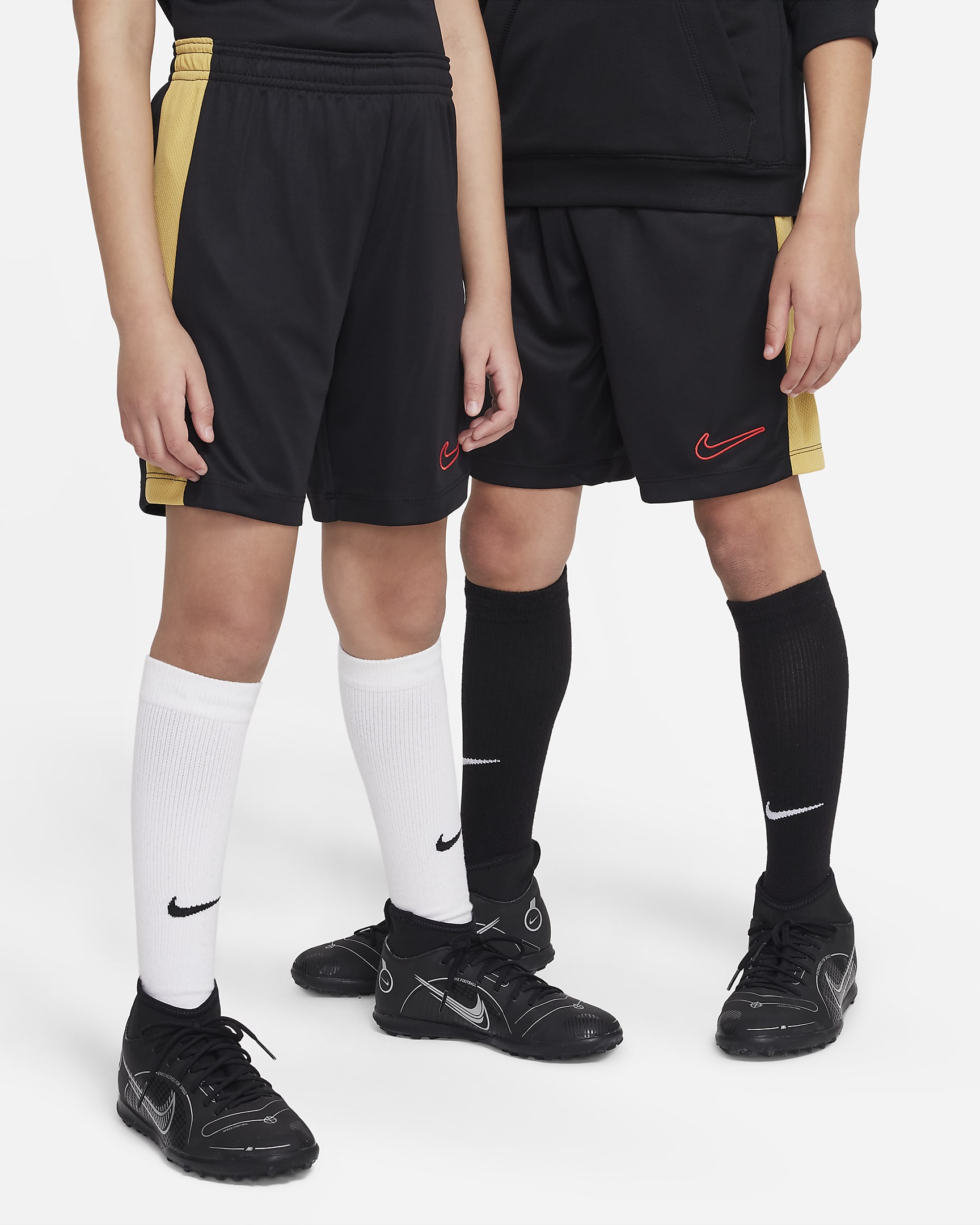 Nike Dri-FIT Academy23 Kids' Football Shorts - Black/Wheat Gold/Wheat Gold/University Red