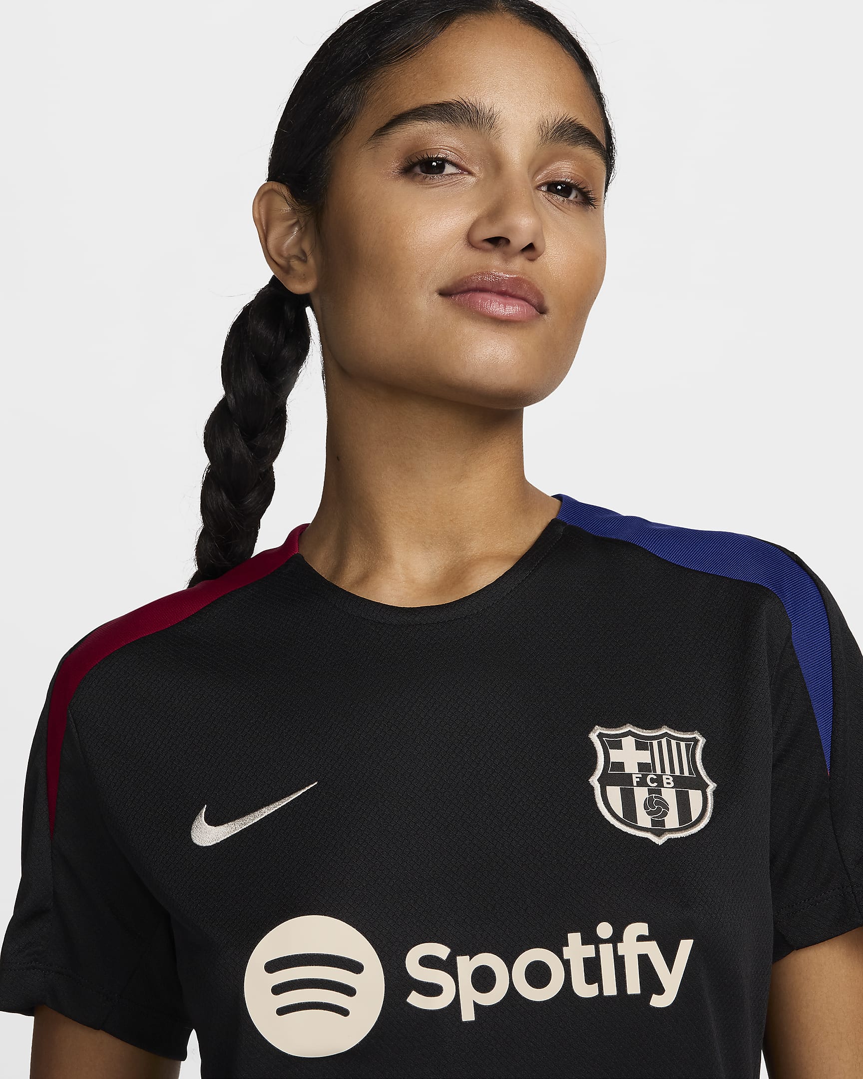 Haut de foot en maille à manches courtes Nike Dri-FIT FC Barcelona Strike pour femme - Noir/Noble Red/Deep Royal Blue/Light Orewood Brown