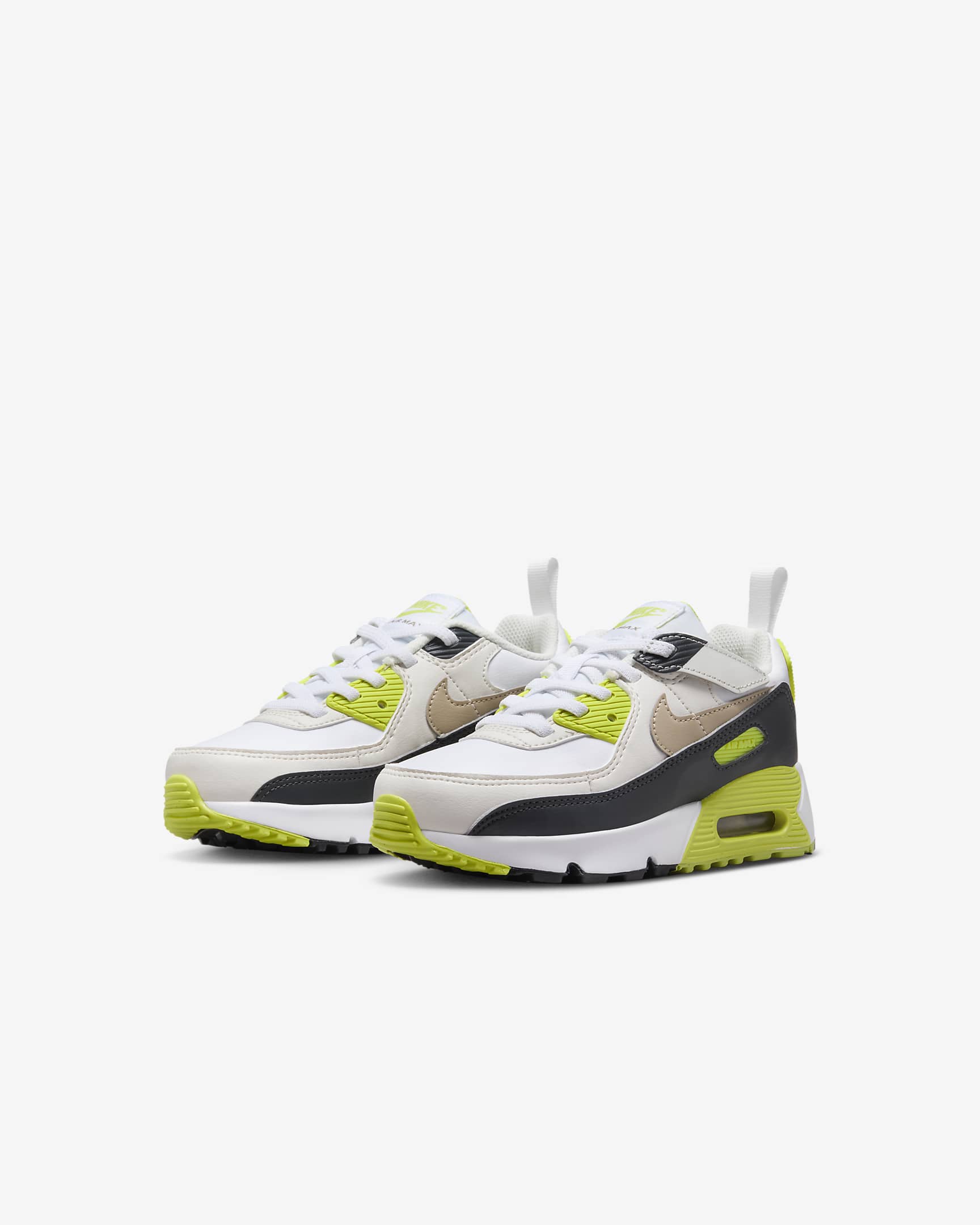 Nike Air Max 90 EasyOn Younger Kids' Shoes - White/Cyber/Dark Smoke Grey/Khaki