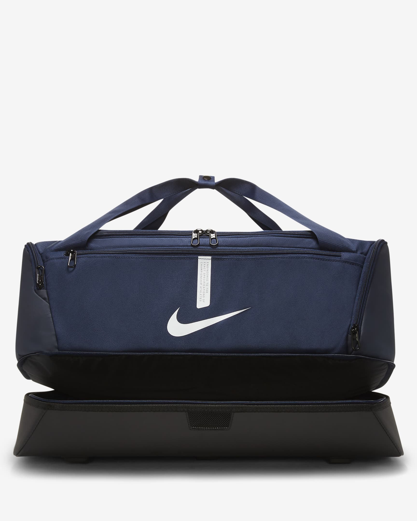 Saco de desporto de futebol rígido Nike Academy Team (médio, 37 L) - Midnight Navy/Preto/Branco