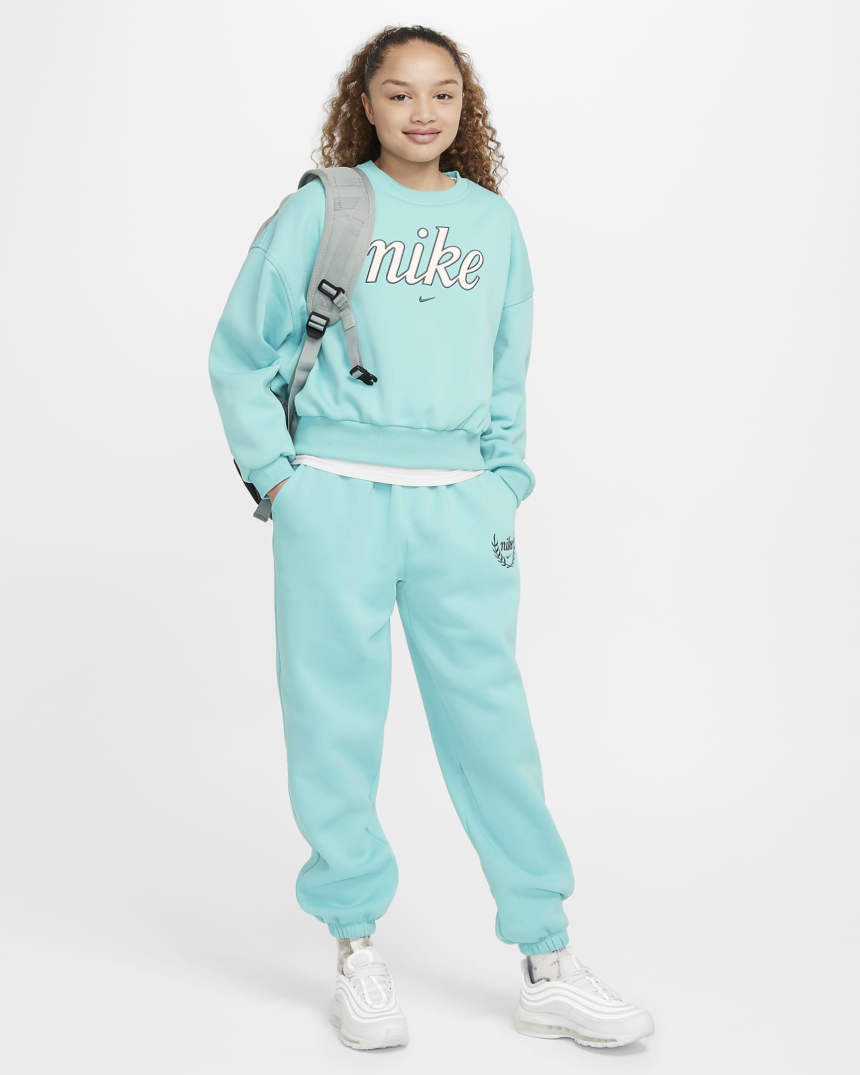 Felpa boxy a girocollo Nike Sportswear Club Fleece – Bambina/Ragazza - Green Frost/Vintage Green